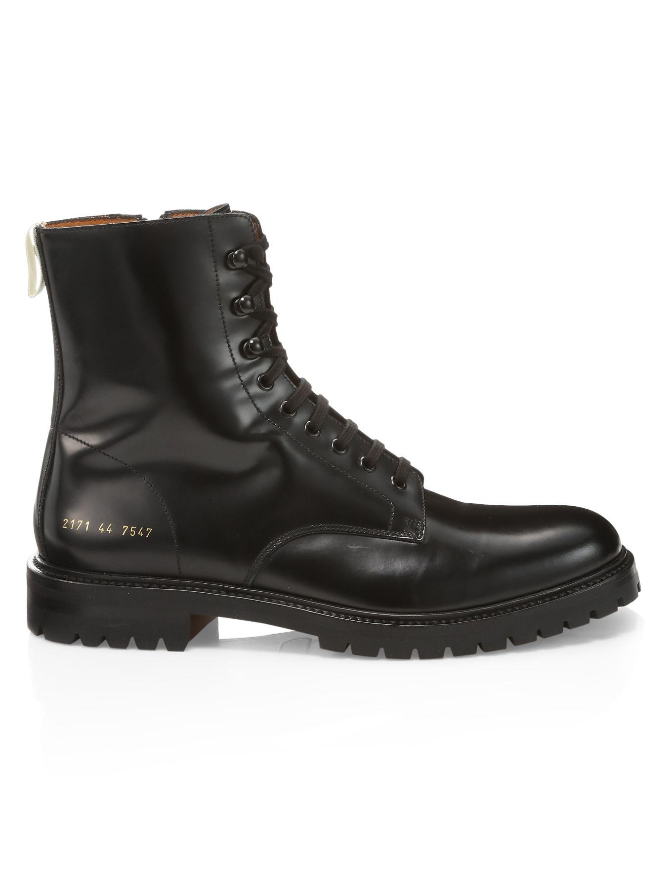 Common Projects Lug Sole Leather Combat Boots in Black for Men - Lyst