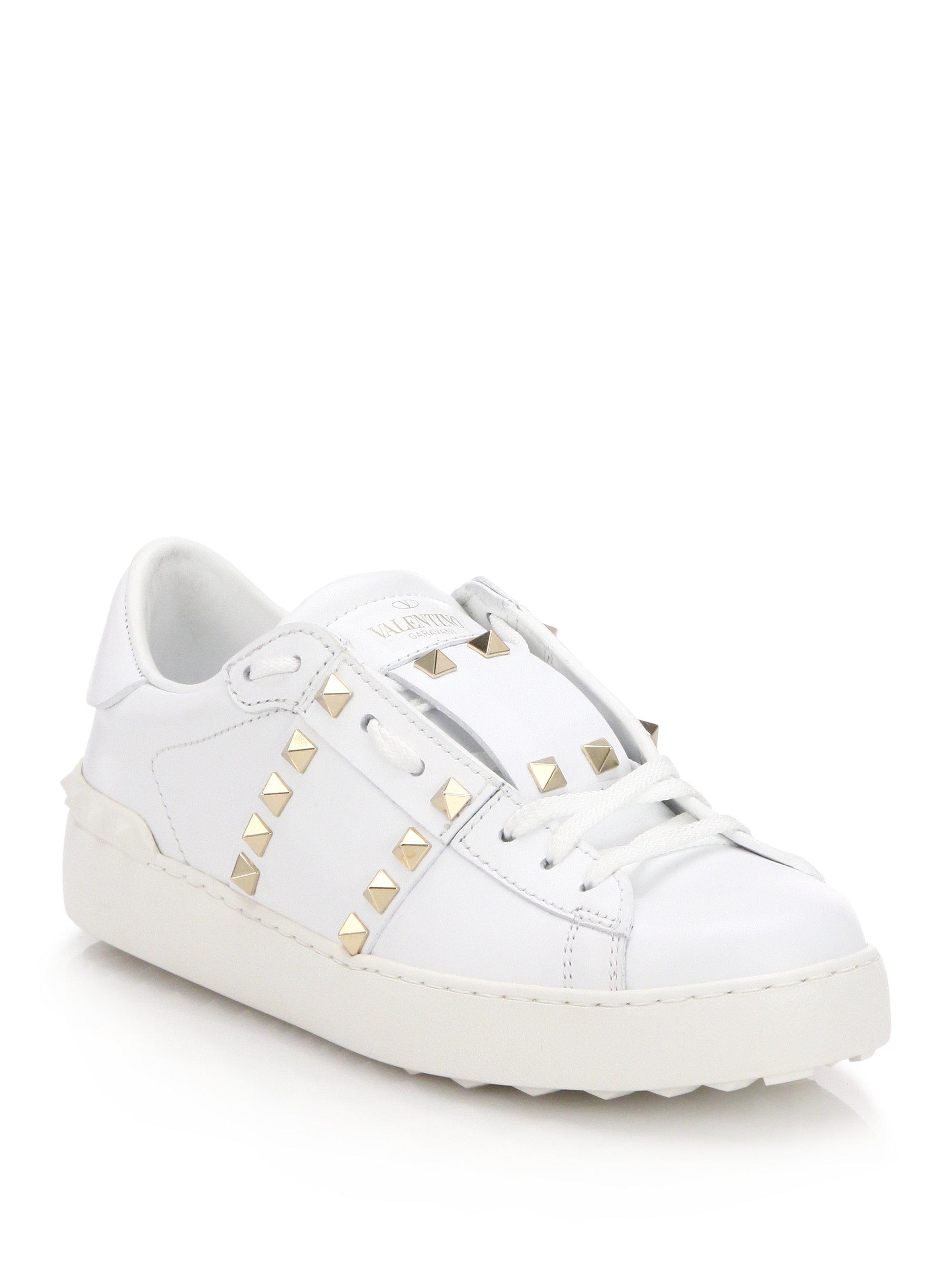 Valentino Rockstud Leather Sneakers in White - Lyst