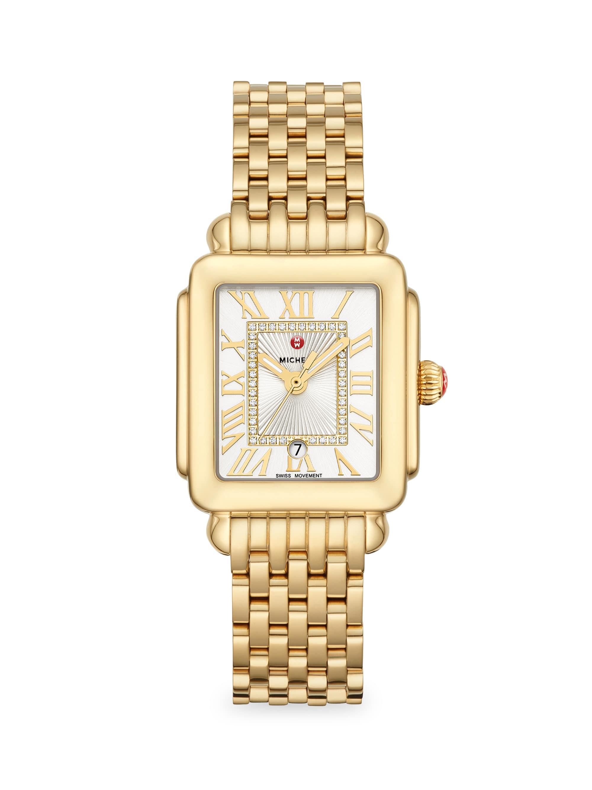 Michele Watches Women's Deco Madison Mid Gold Diamond Dial Watch Gold