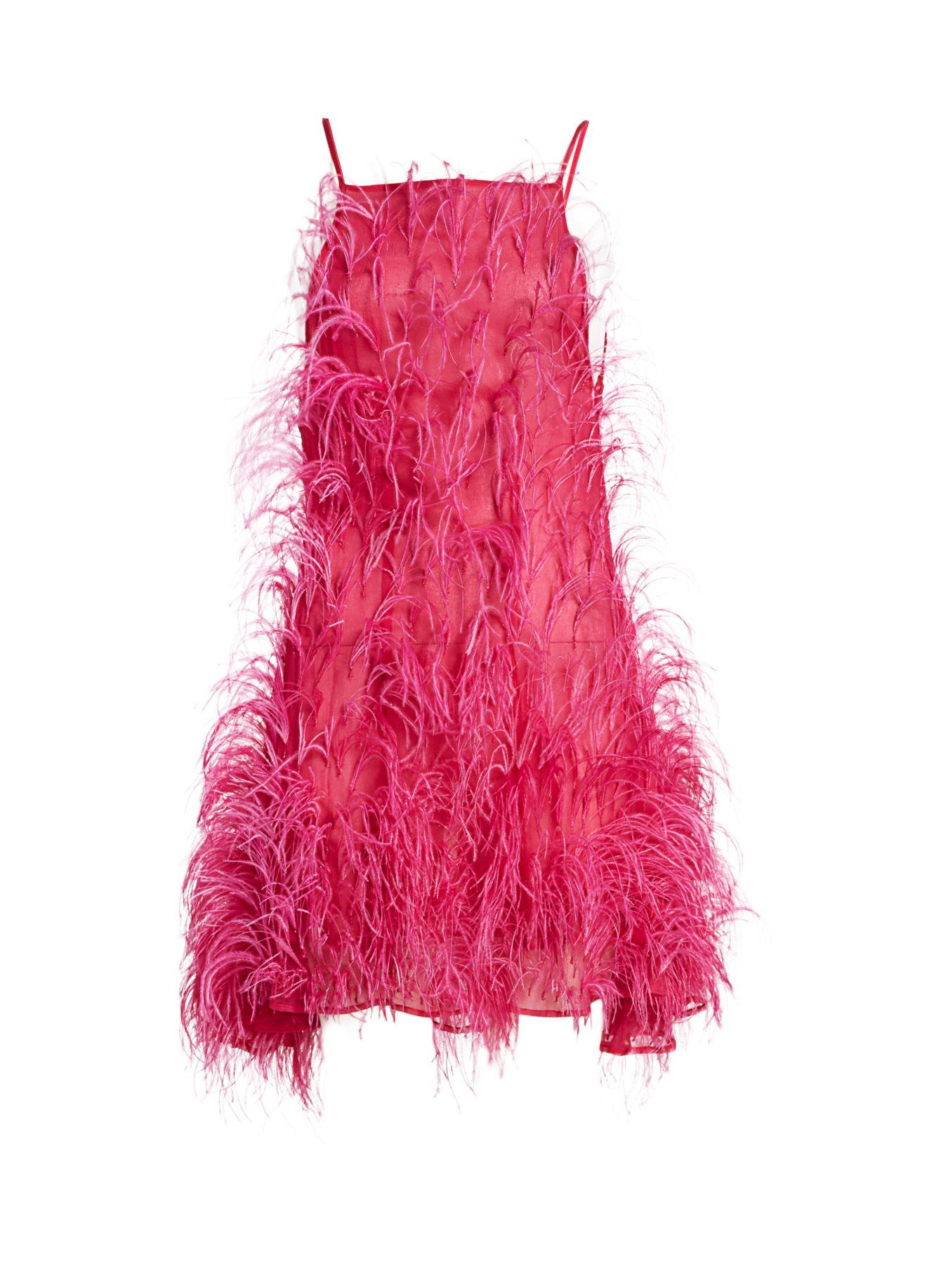 Cult Gaia Shannon Feather-embellished Silk Mini Dress in Pink - Lyst