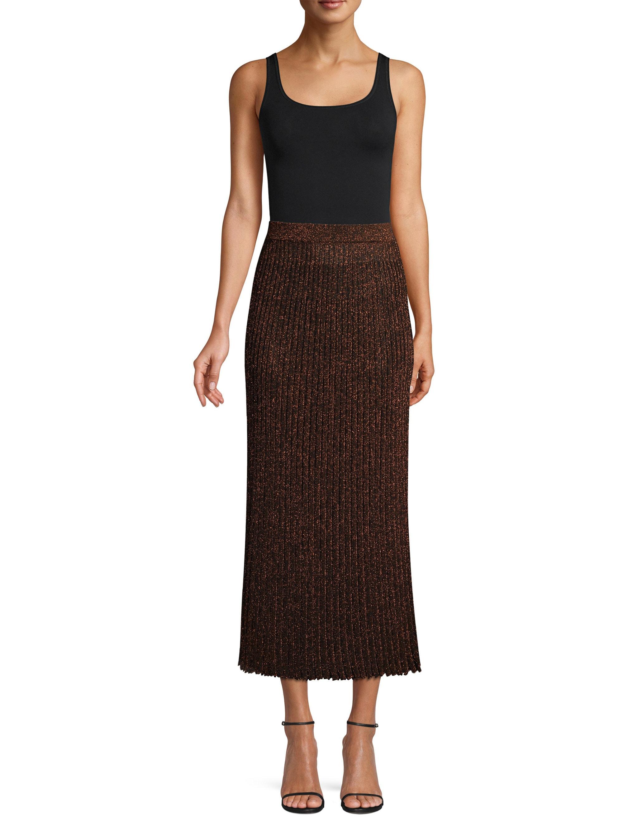 Michael Kors Metallic Ribknit Midi Skirt in Black Lyst