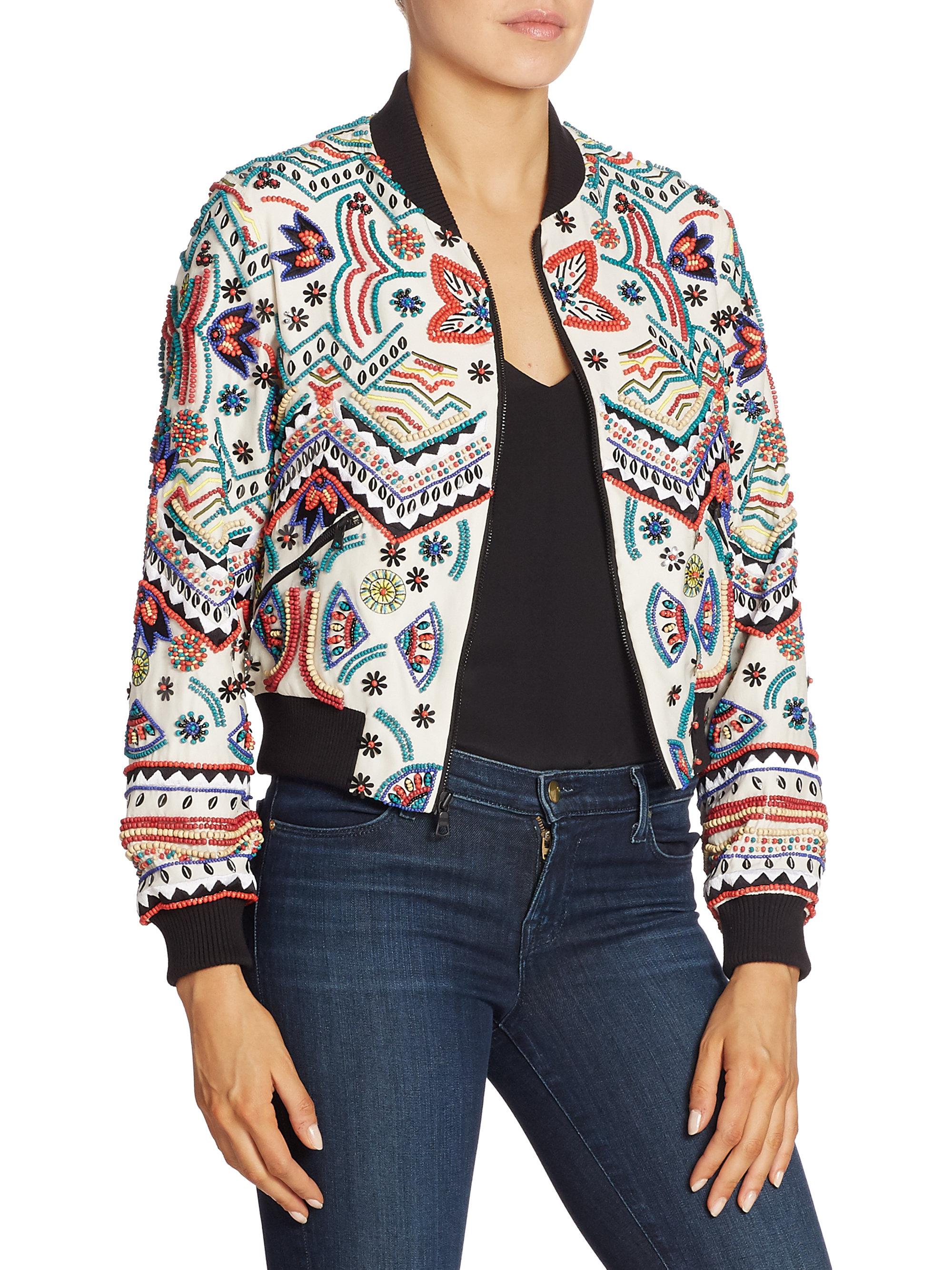Download Alice + Olivia Lonnie Embellished Cropped Silk Bomber ...