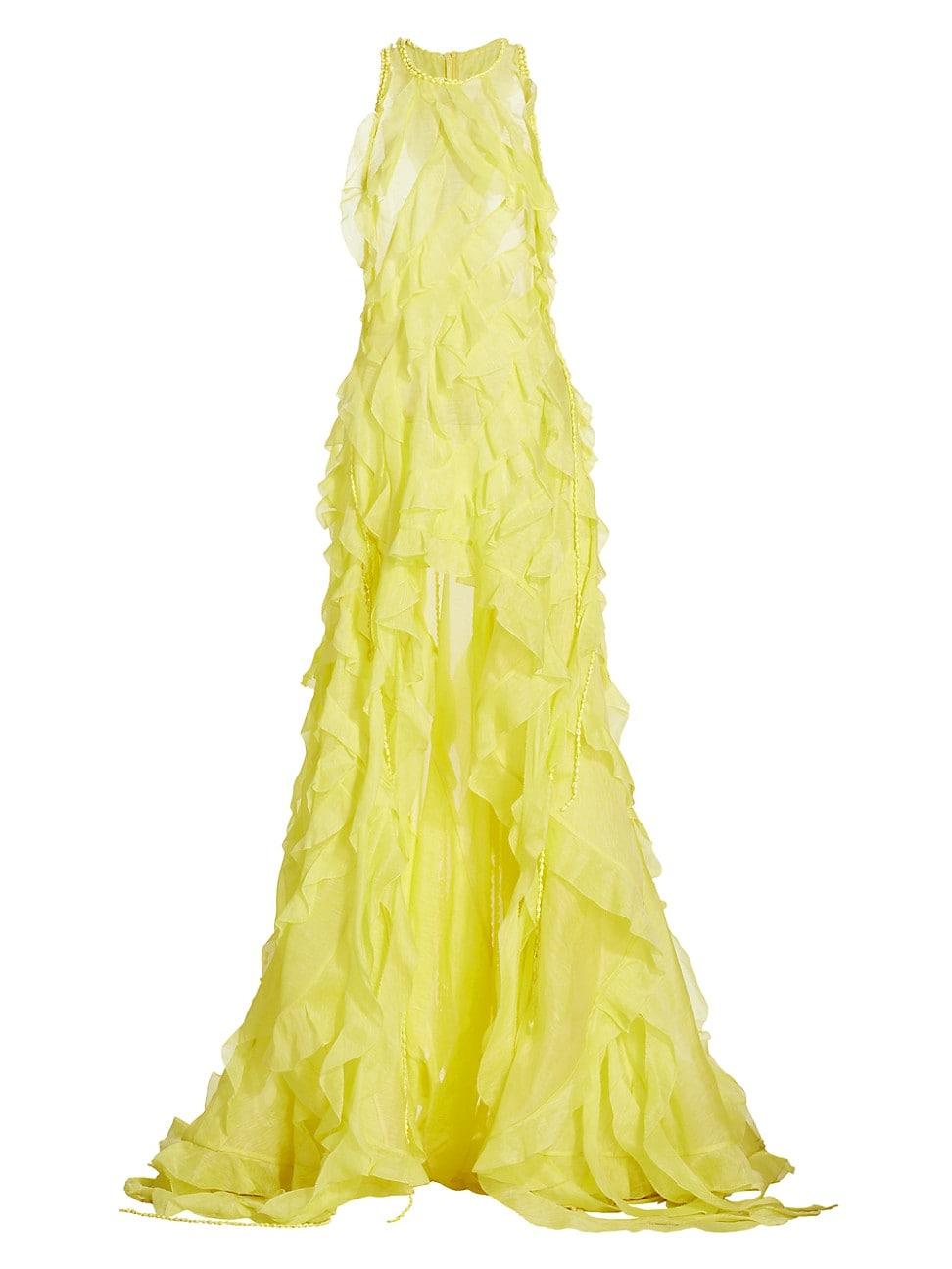 Zimmermann Wonderland Sleeveless Ruffle Gown in Yellow | Lyst