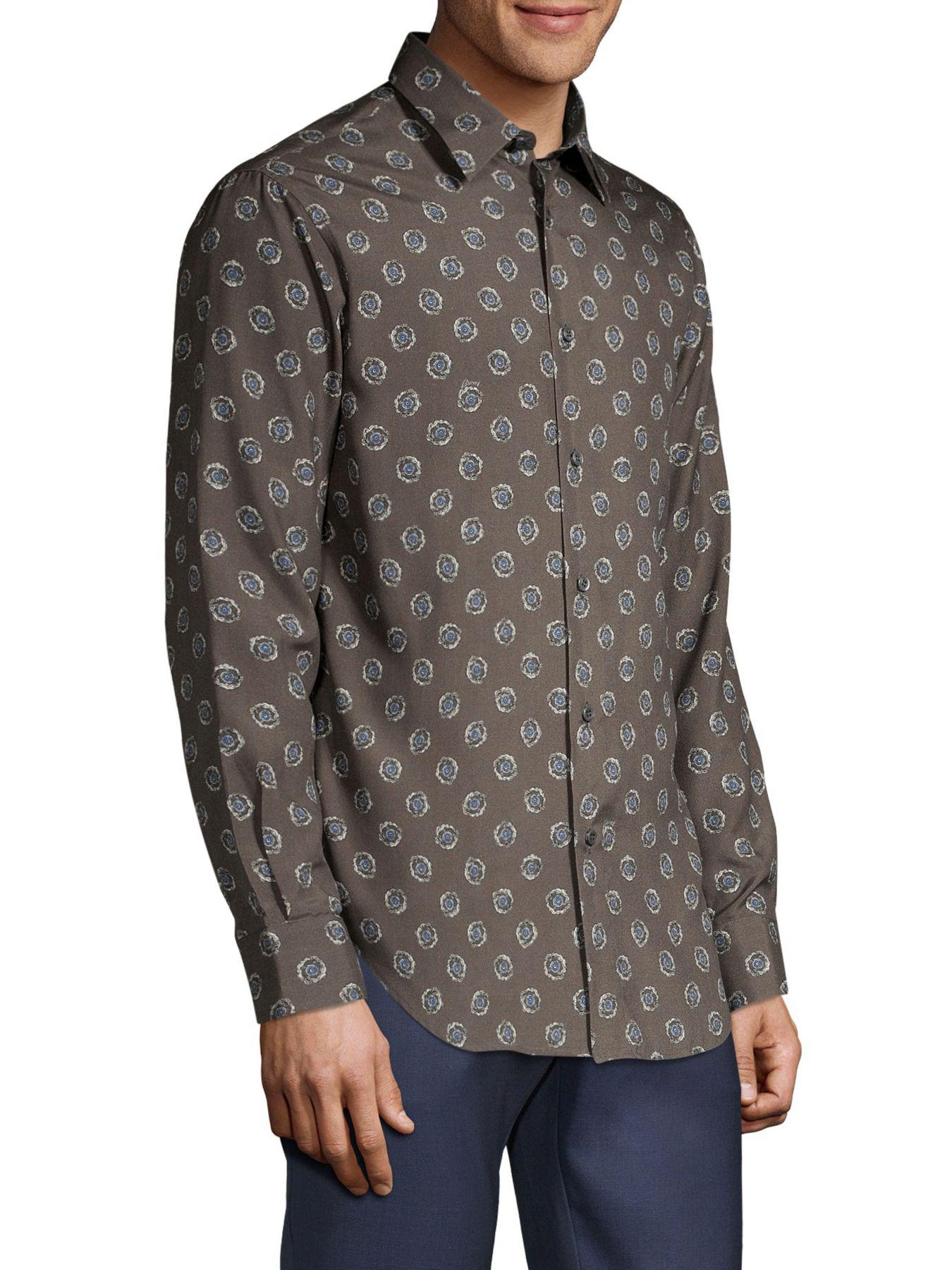 Brioni Medallion-print Silk Shirt in Graphite White (Gray) for Men - Lyst