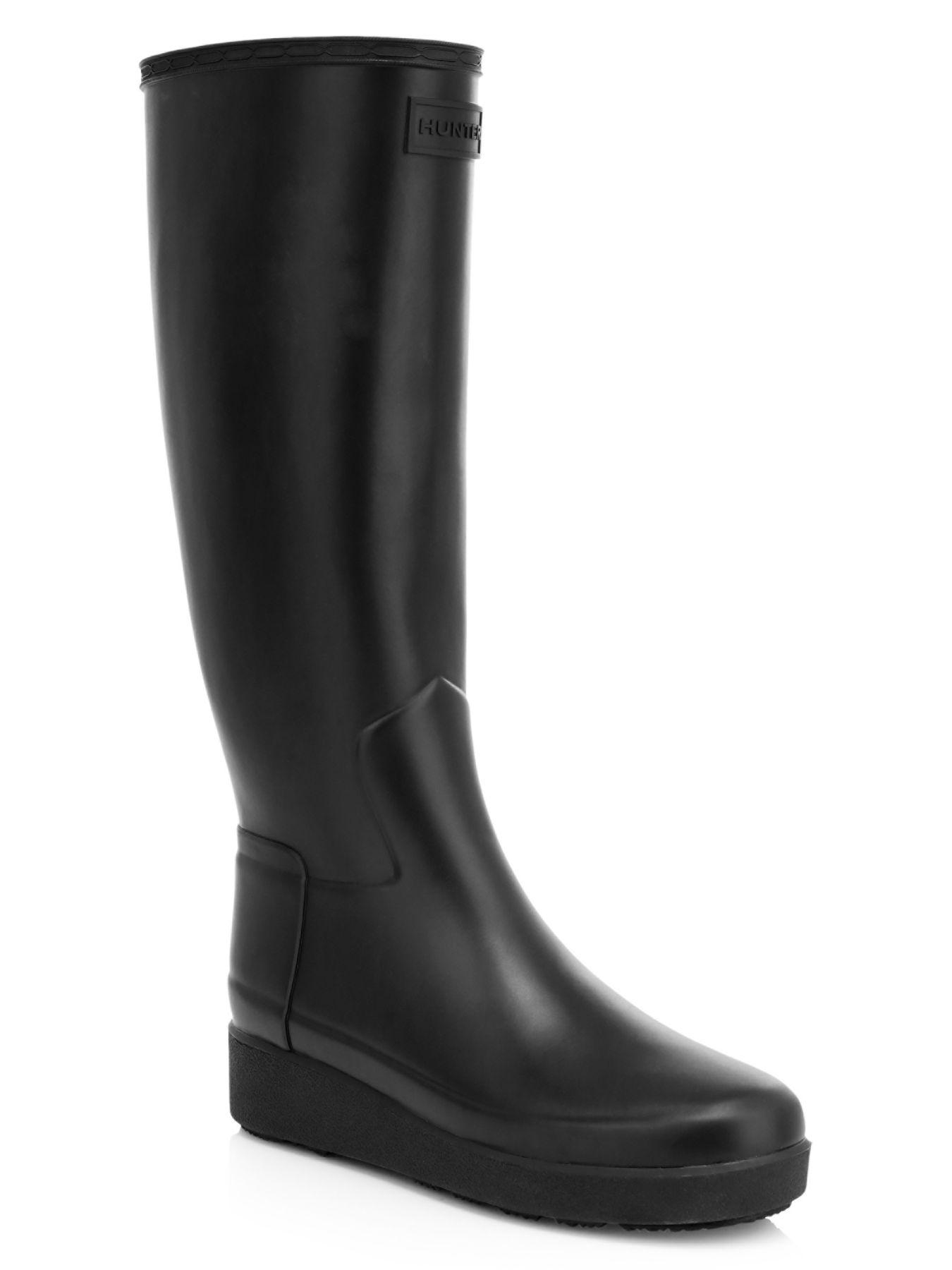 HUNTER Rubber Refined Creeper Tall Rain Boots in Black - Lyst