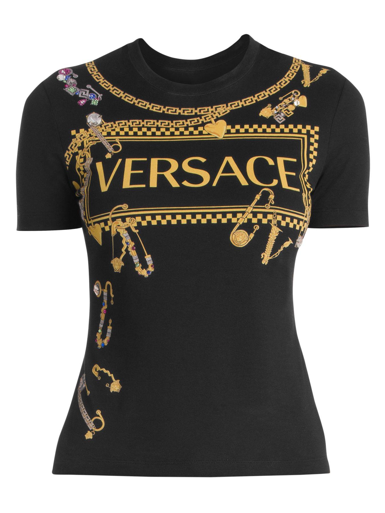 Versace Embellished Cotton Jersey T-shirt in Black - Lyst