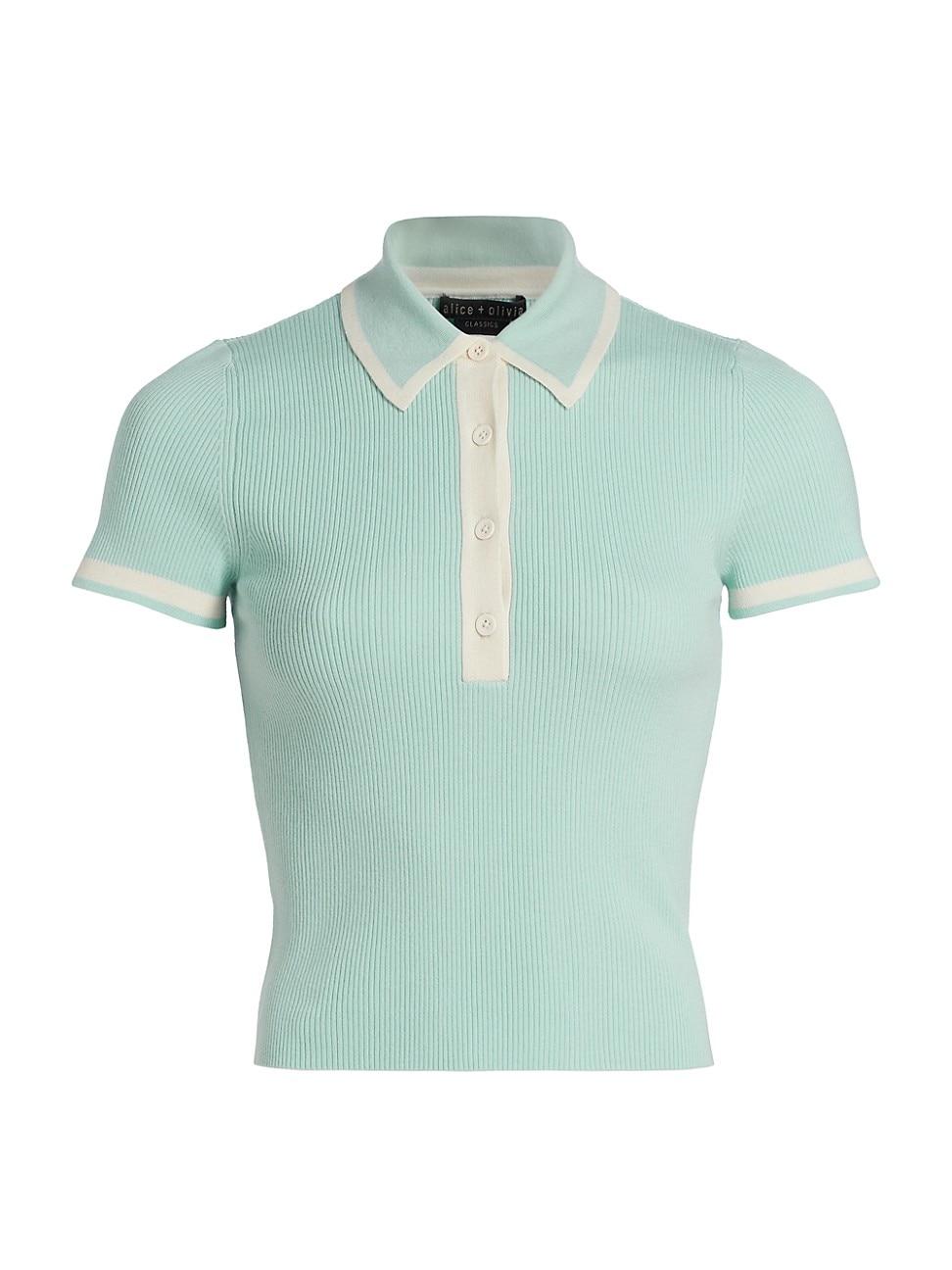 Alice + Olivia Pia Ribknit Polo Shirt in Green Lyst