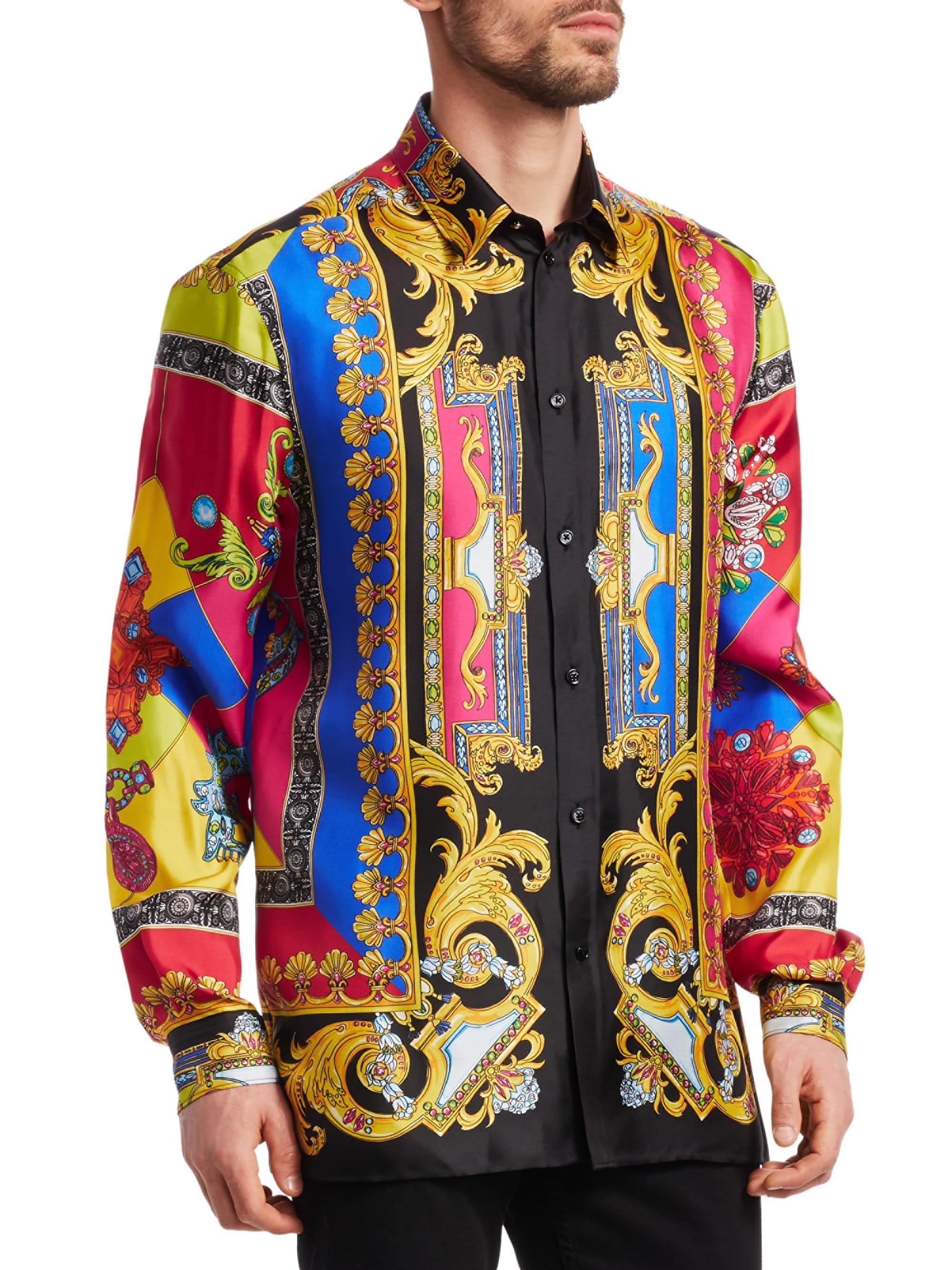 Versace Men's Multi Jewels Printed Long-sleeve Silk Shirt for Men - Lyst