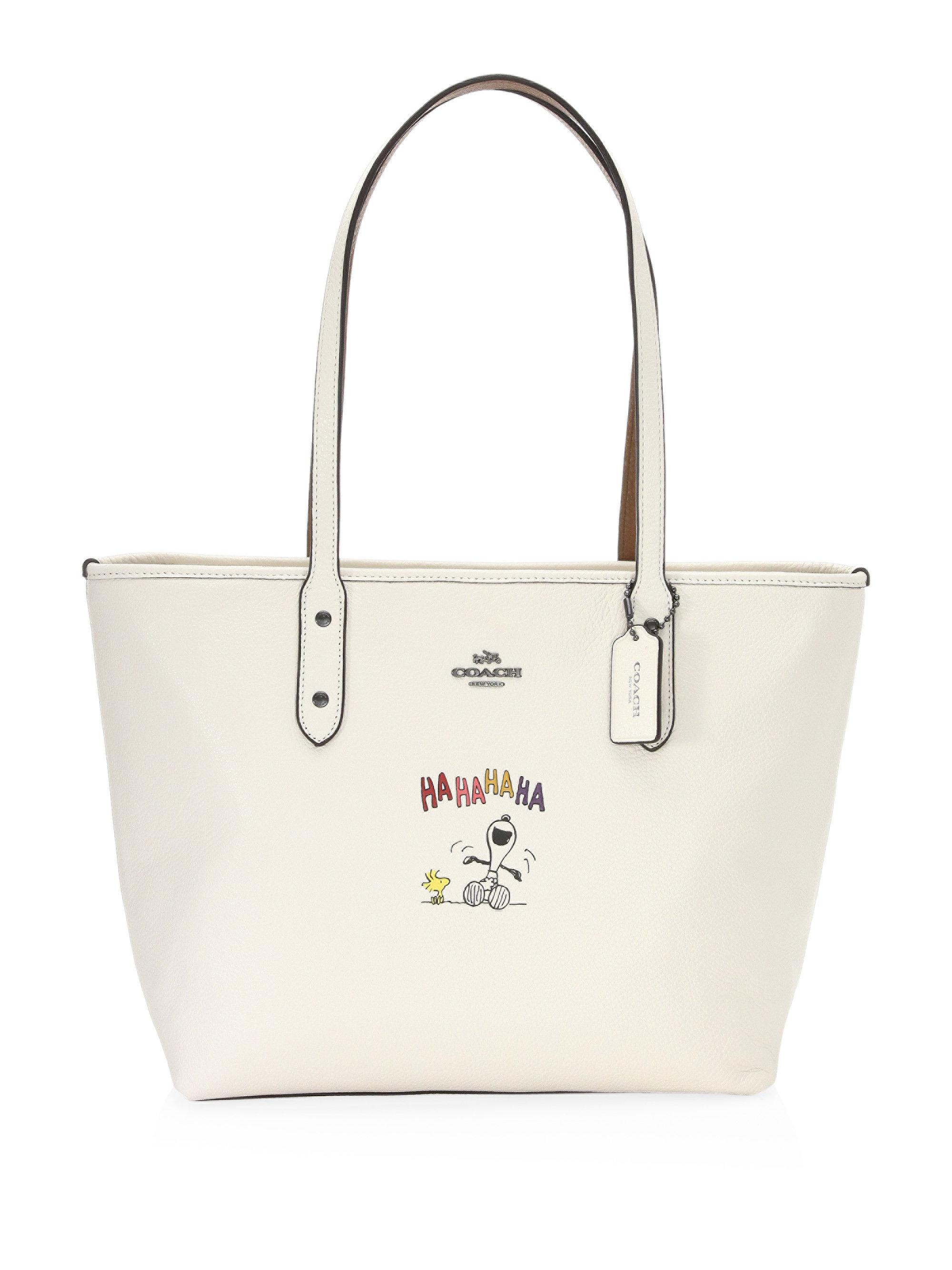 COACH X Peanuts Snoopy Leather Shoulder Bag in Natural | Lyst