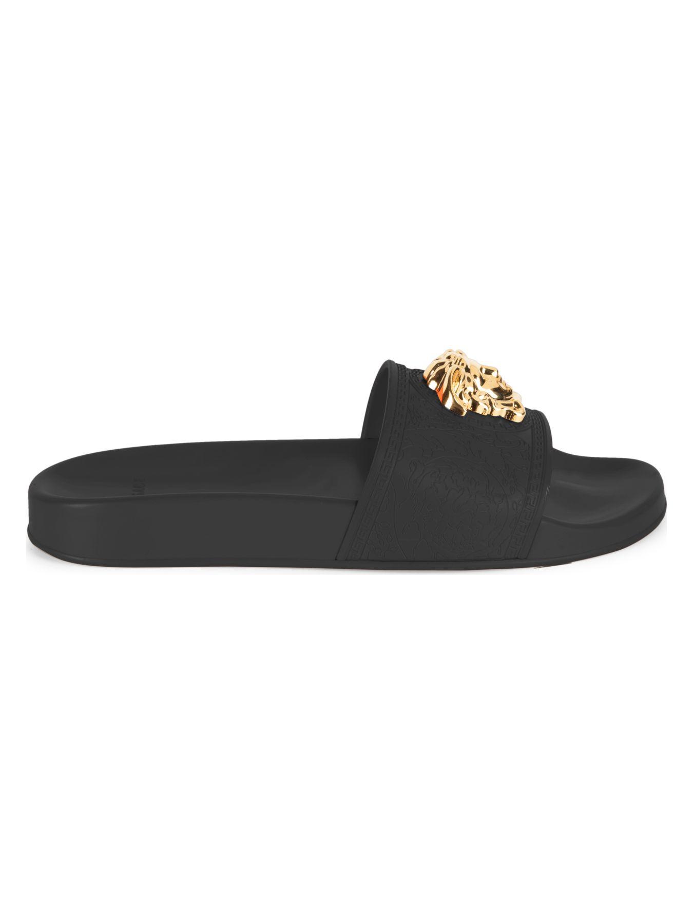 Versace Palazzo Medusa Embellished Pool Slides in Black - Lyst
