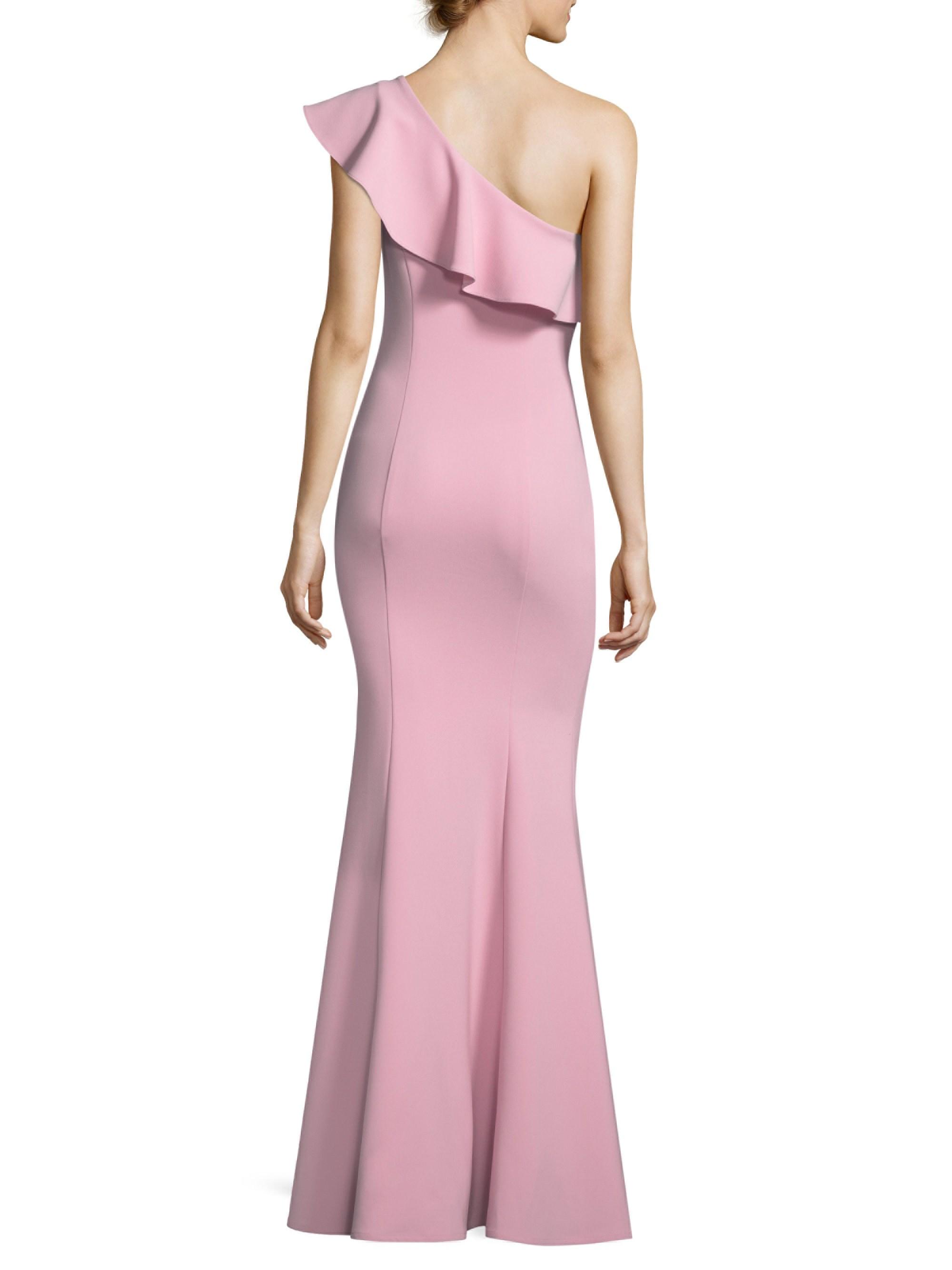 one shoulder pink ruffle dress