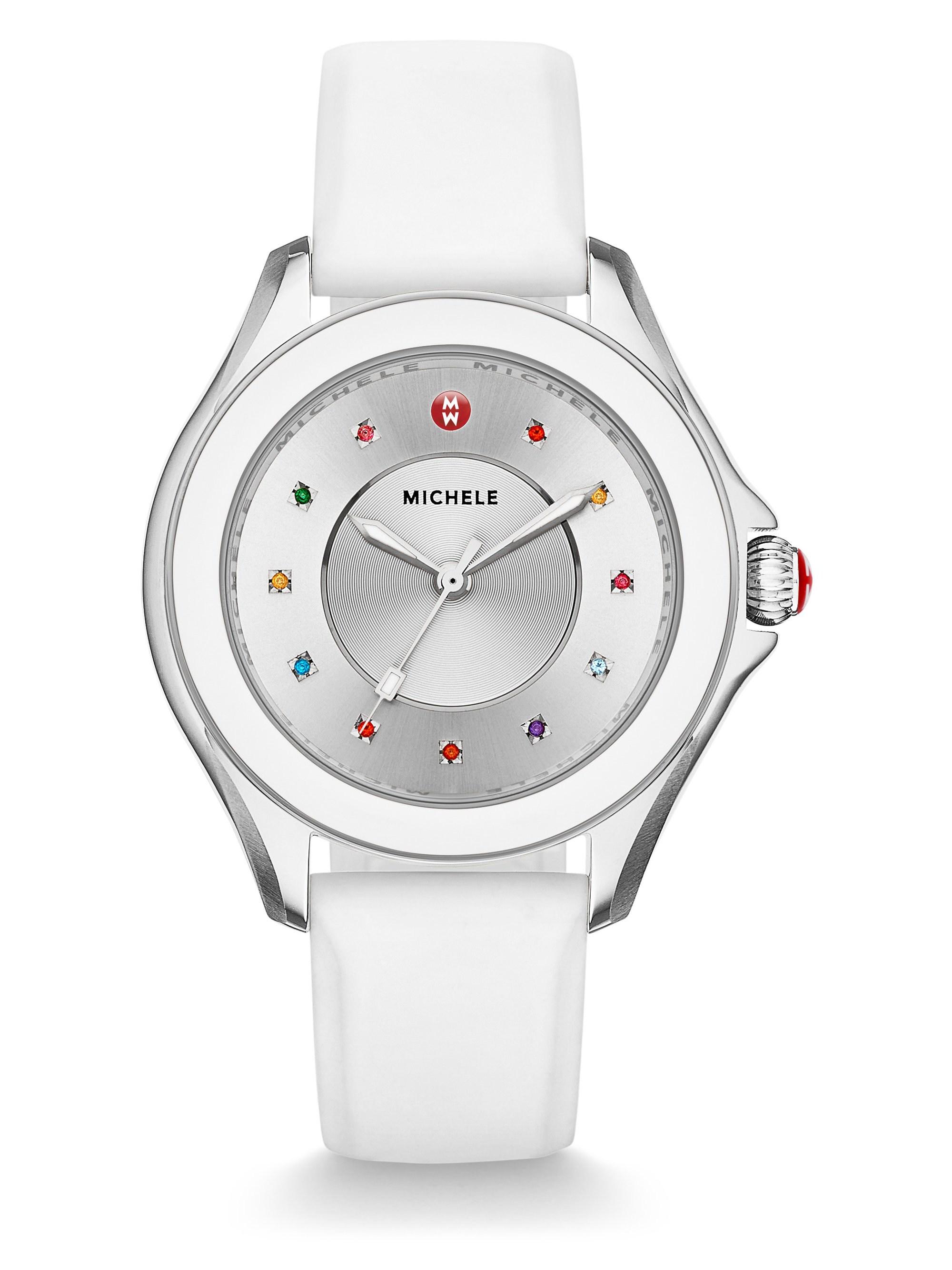 Michele Cape Multicolor Topaz, Stainless Steel & Silicone Strap Watch in  Metallic | Lyst