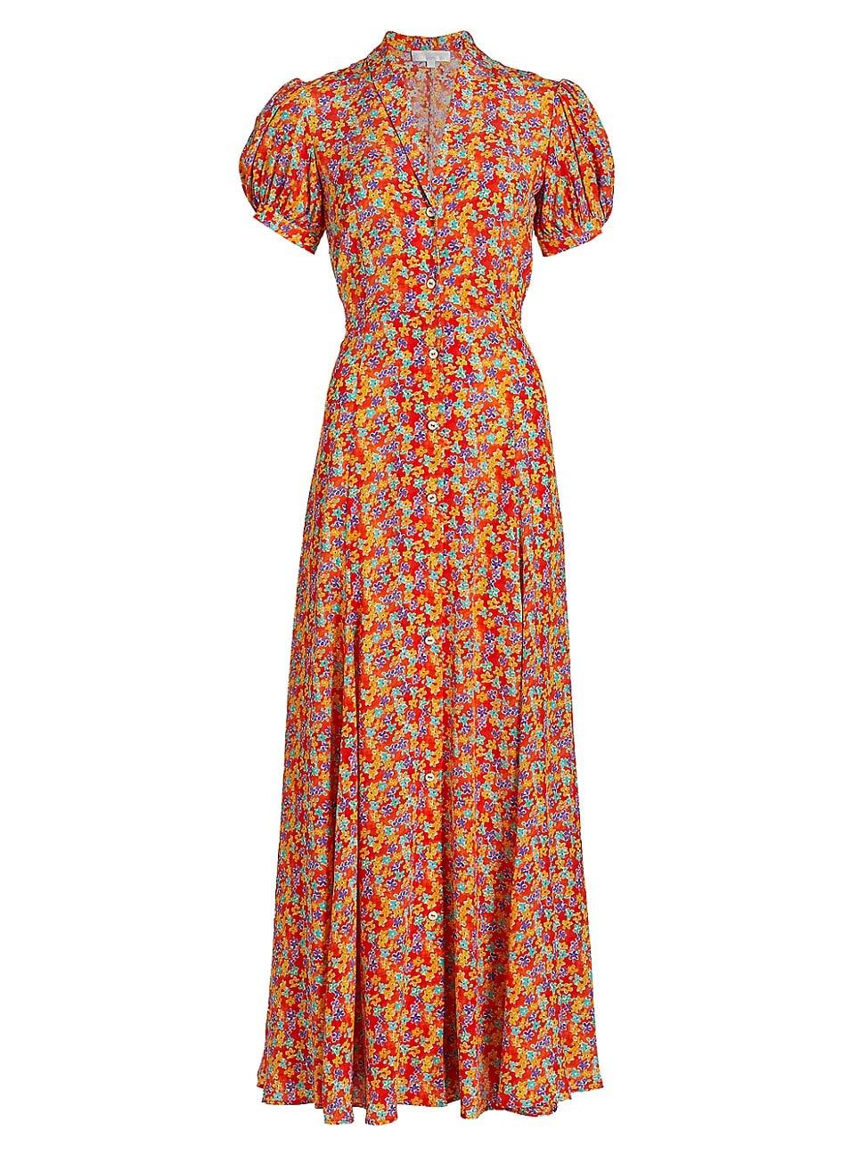 Caroline Constas Bel Silk Ditsy Floral Maxi Dress in Orange | Lyst