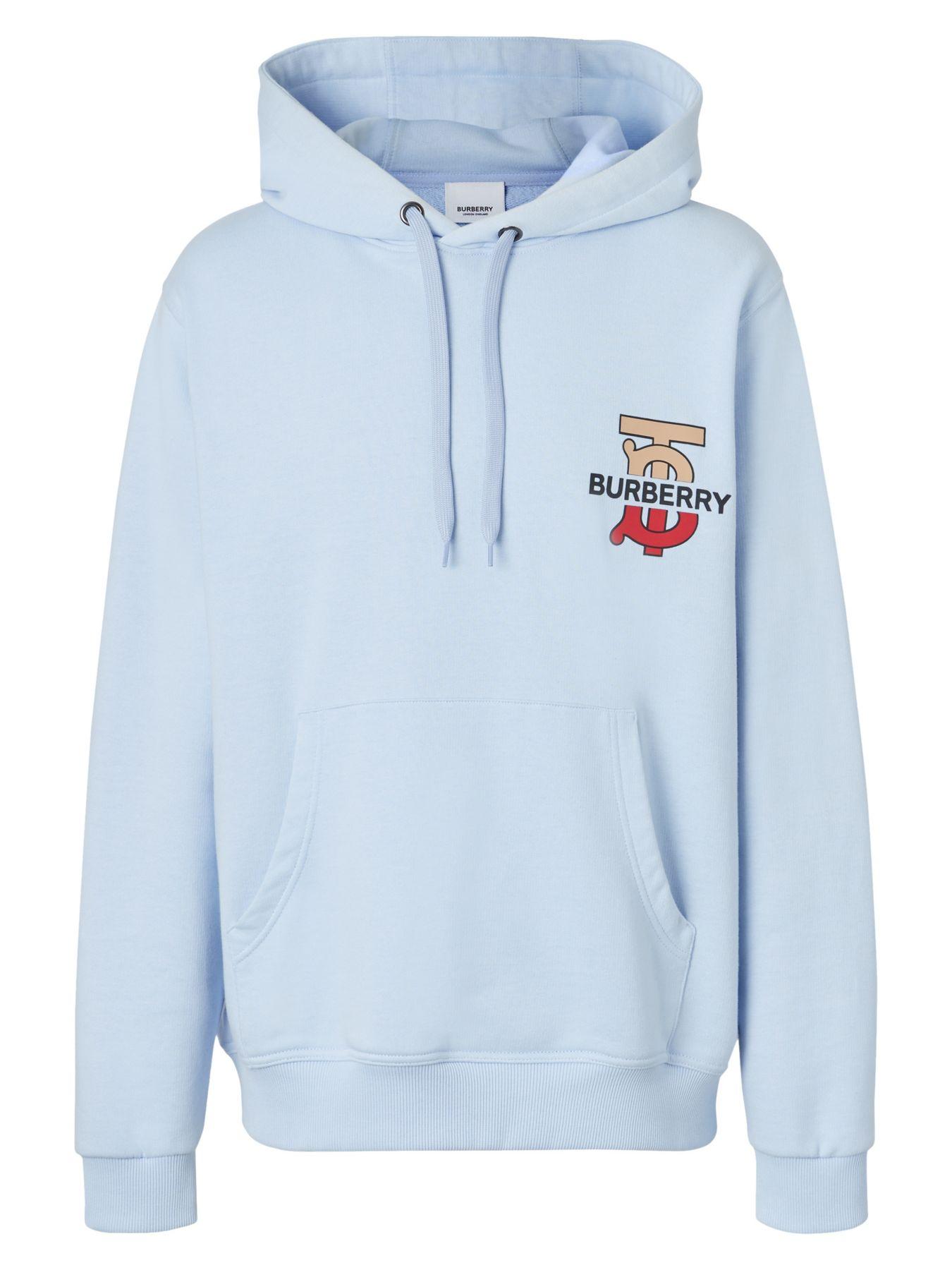 Burberry Cotton Monogram Motif Hooded Sweatshirt in Pale Blue (Blue) for  Men | Lyst