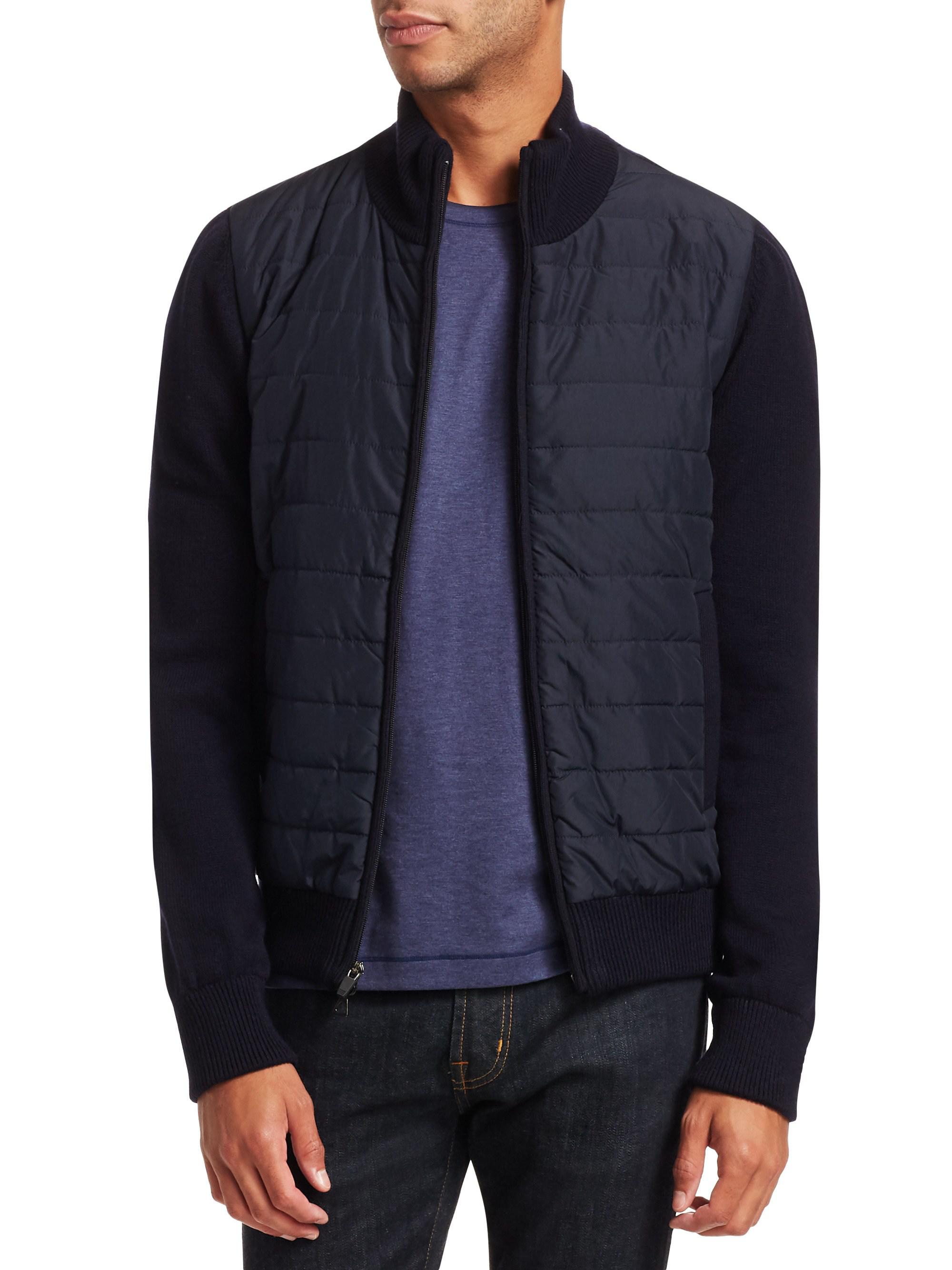 Saks Fifth Avenue Wool Collection Mixed Media Jacket in Blue for Men - Lyst