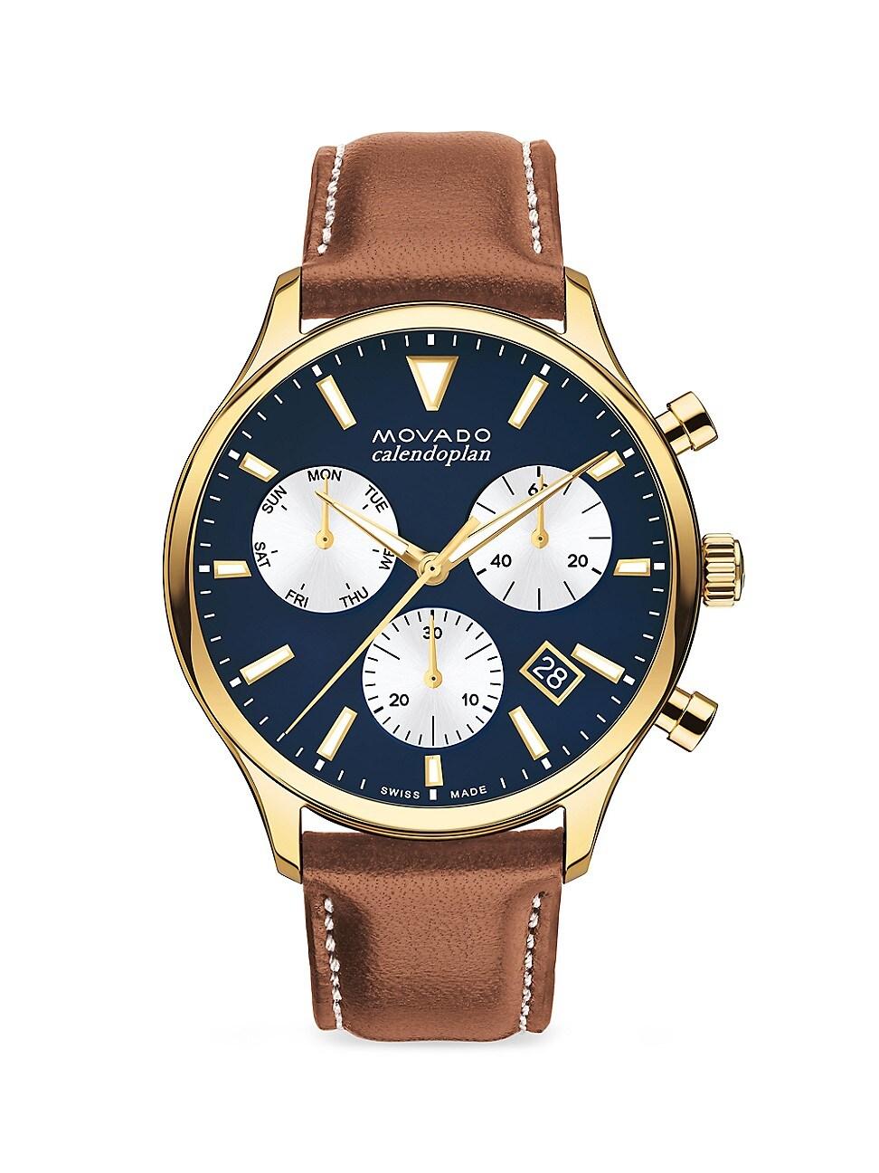 Movado Heritage Calendoplan Leather Strap Chronograph Watch in Blue for ...