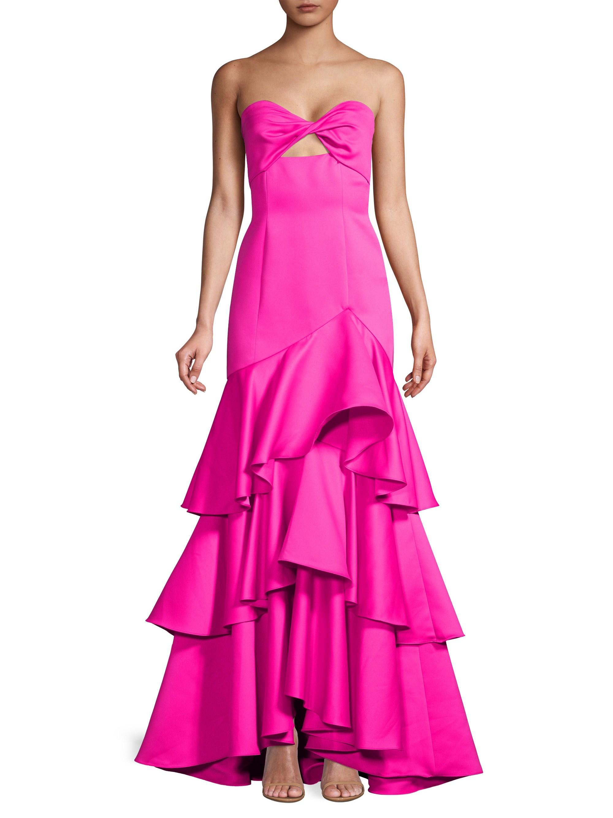 Jay Godfrey Strapless Satin Gown W/ Tiered Ruffle Hem in Pink | Lyst