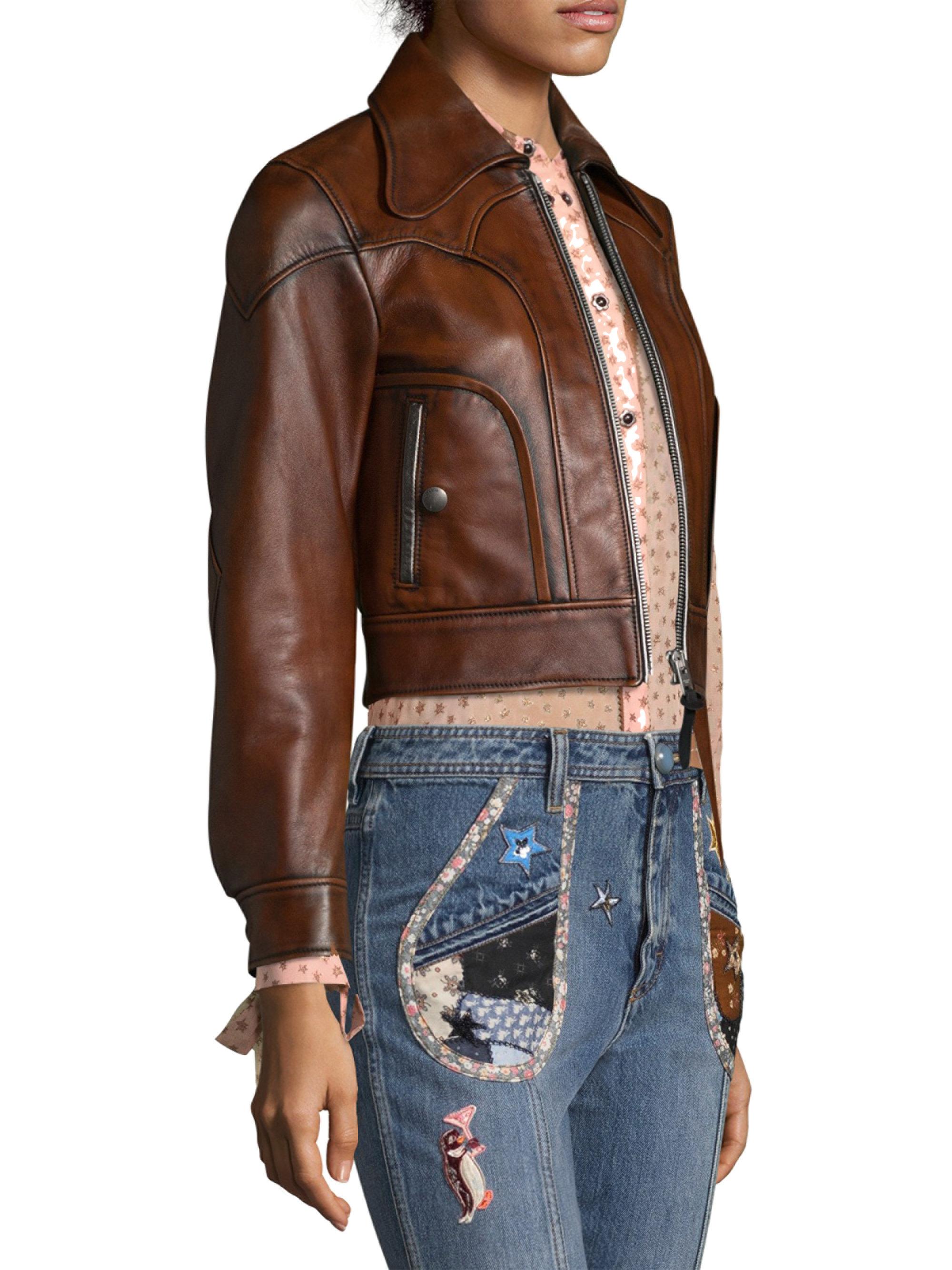 COACH Landscape Leather Jacket in Brown | Lyst