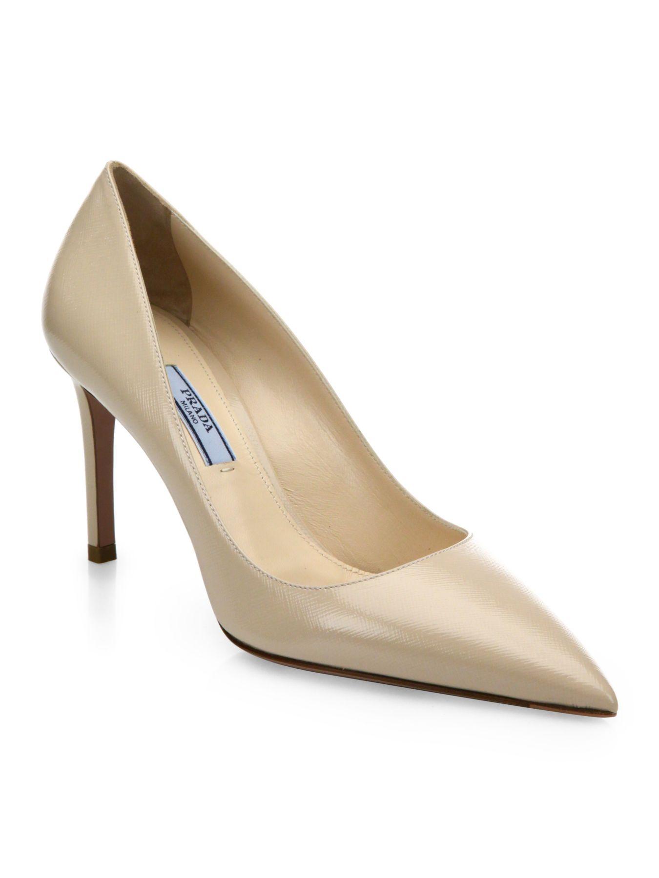 Prada Suede Saffiano Leather Point Toe Pumps in Nude (Pink) - Save 12% ...