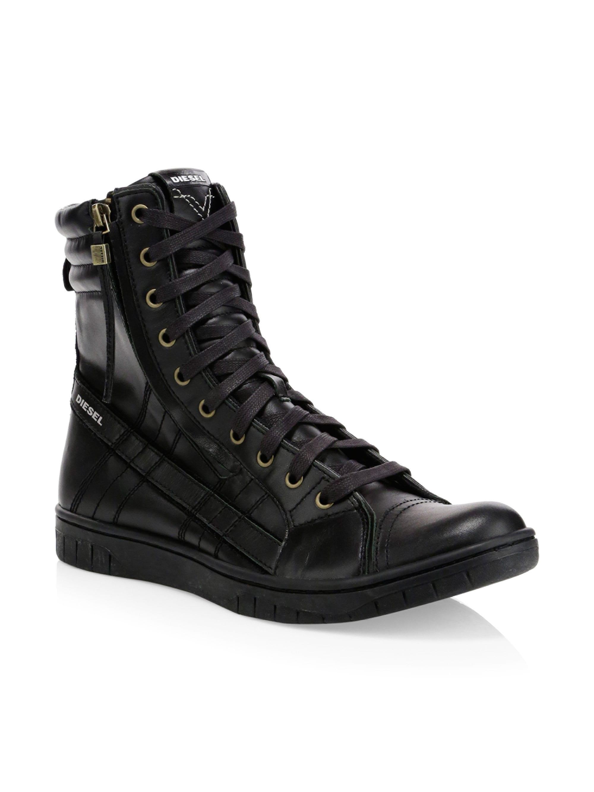 DIESEL Hybrid Leather Sneaker Boots in Black for Men - Lyst