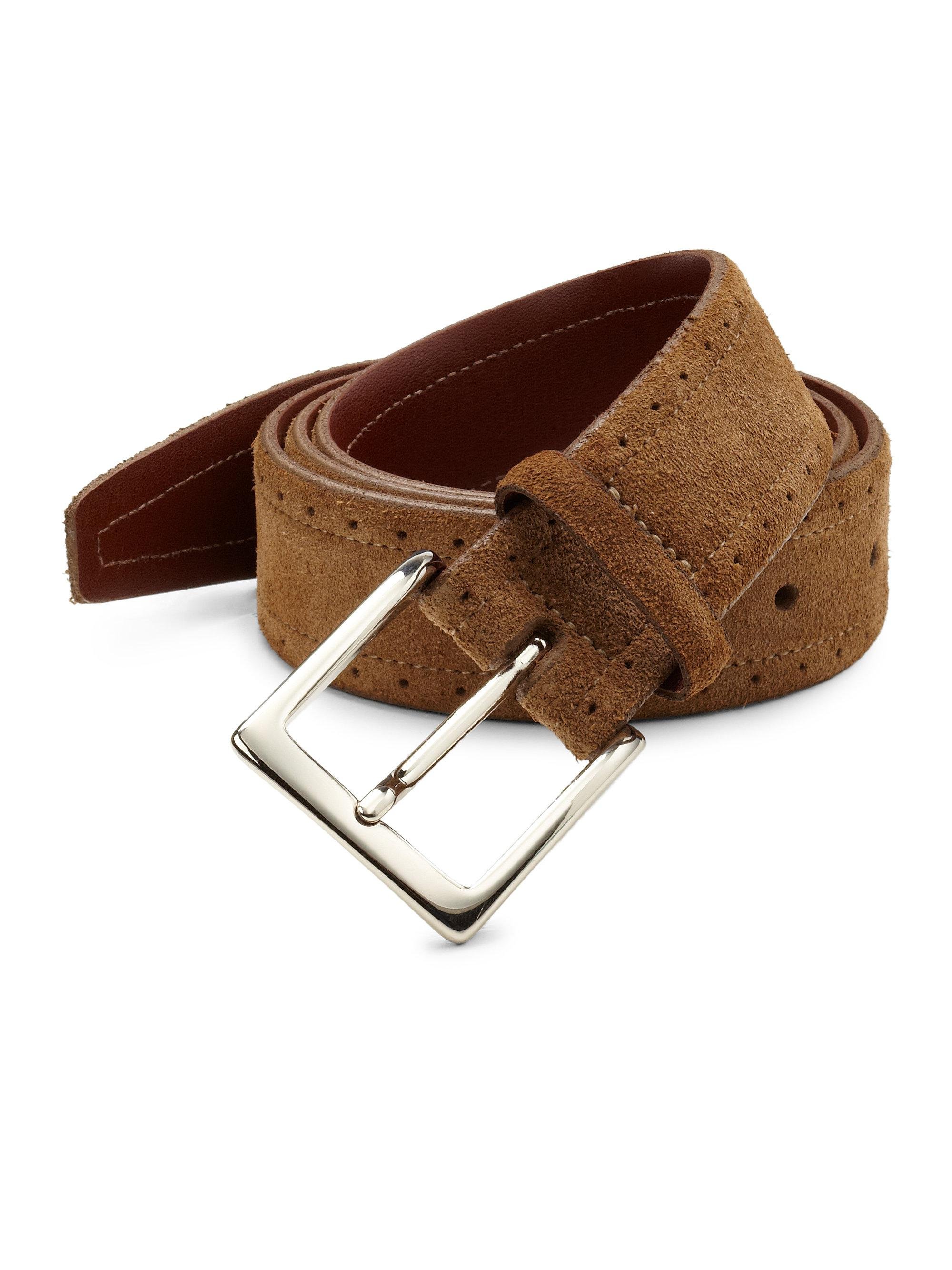 Lyst - Saks Fifth Avenue Collection Perforated Suede Belt in Brown for Men