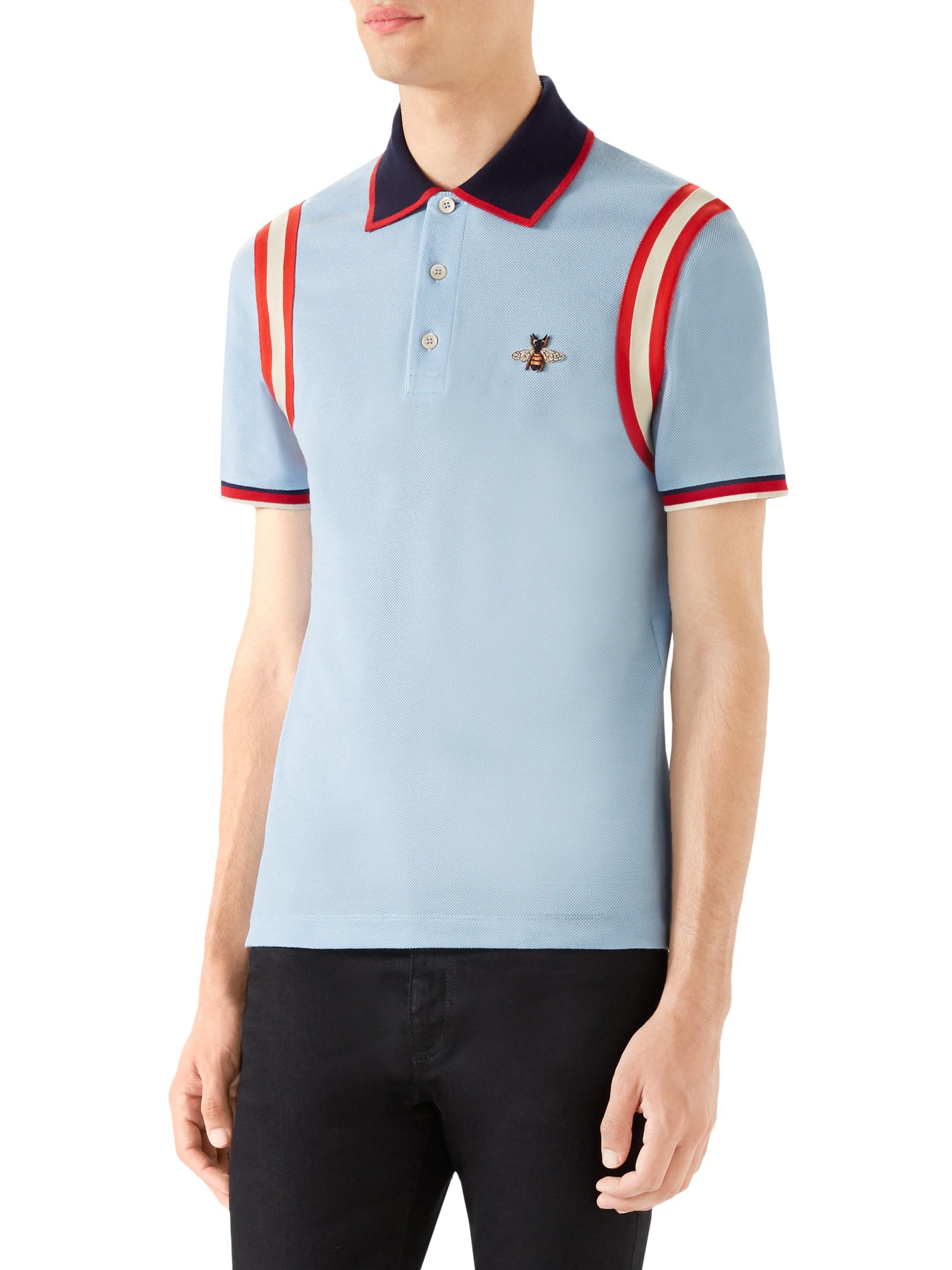 skildpadde Hjelm bunke Gucci Cotton Polo With Bee in Sky Blue White (Blue) for Men - Lyst