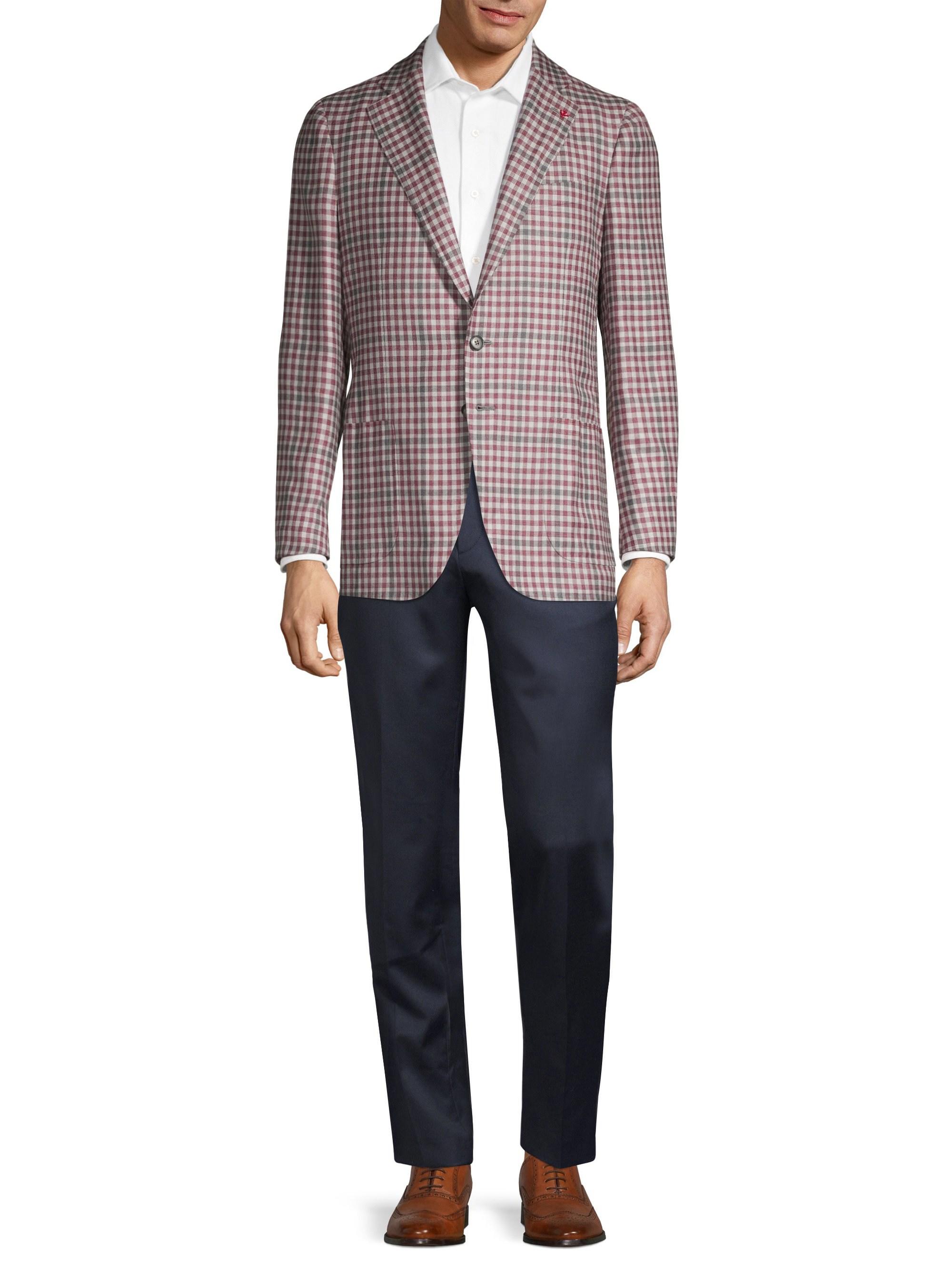 Isaia Gingham Wool, Cashmere, Silk & Linen Singlebreasted Jacket in
