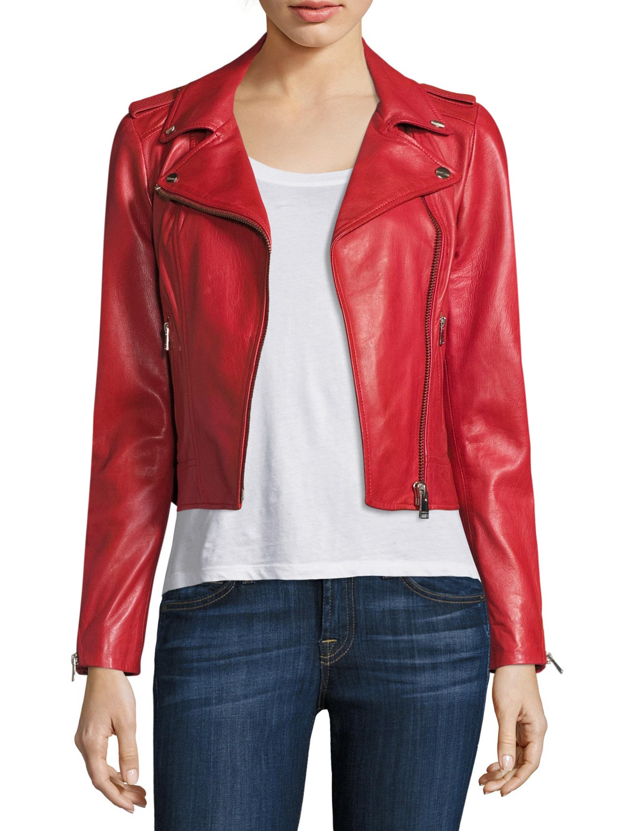 Lamarque Donna Leather Biker Jacket In Red Lyst Lamarque Women S Red Donna Leather Biker Jacket