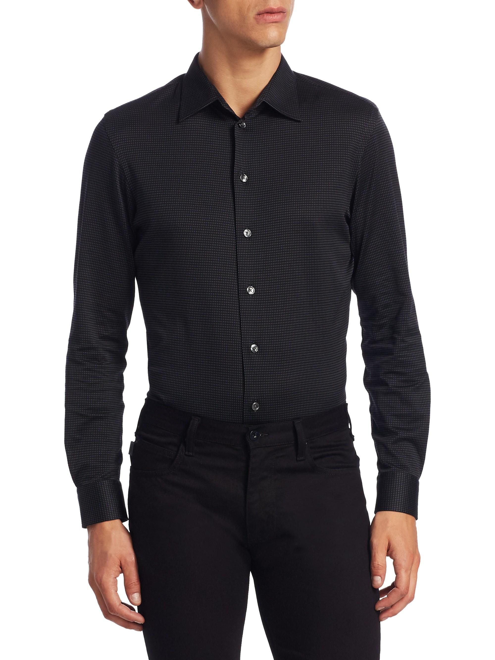Armani Jersey Cotton Button-down Shirt in Black for Men - Lyst