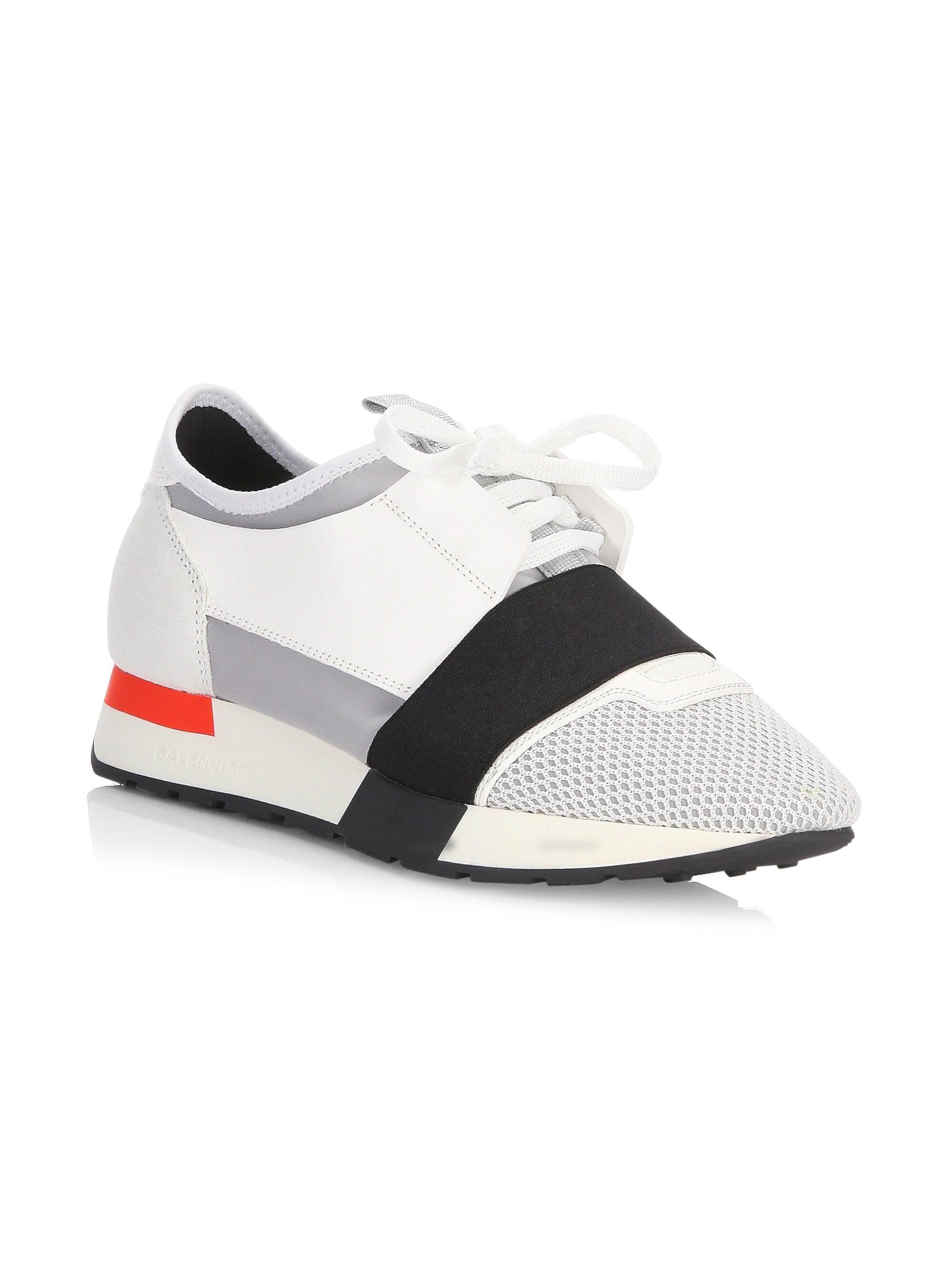Balenciaga Women's Race Runners Mesh, Leather And Knitted Low-top Trainers  in White | Lyst