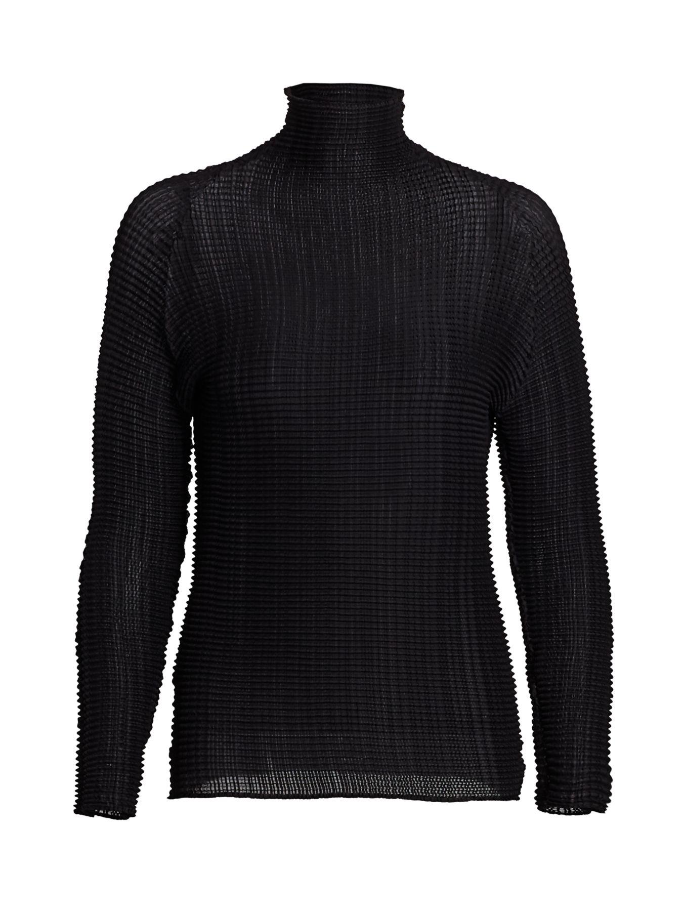Issey Miyake Synthetic Wooly Pleats Turtleneck Top in Black - Lyst