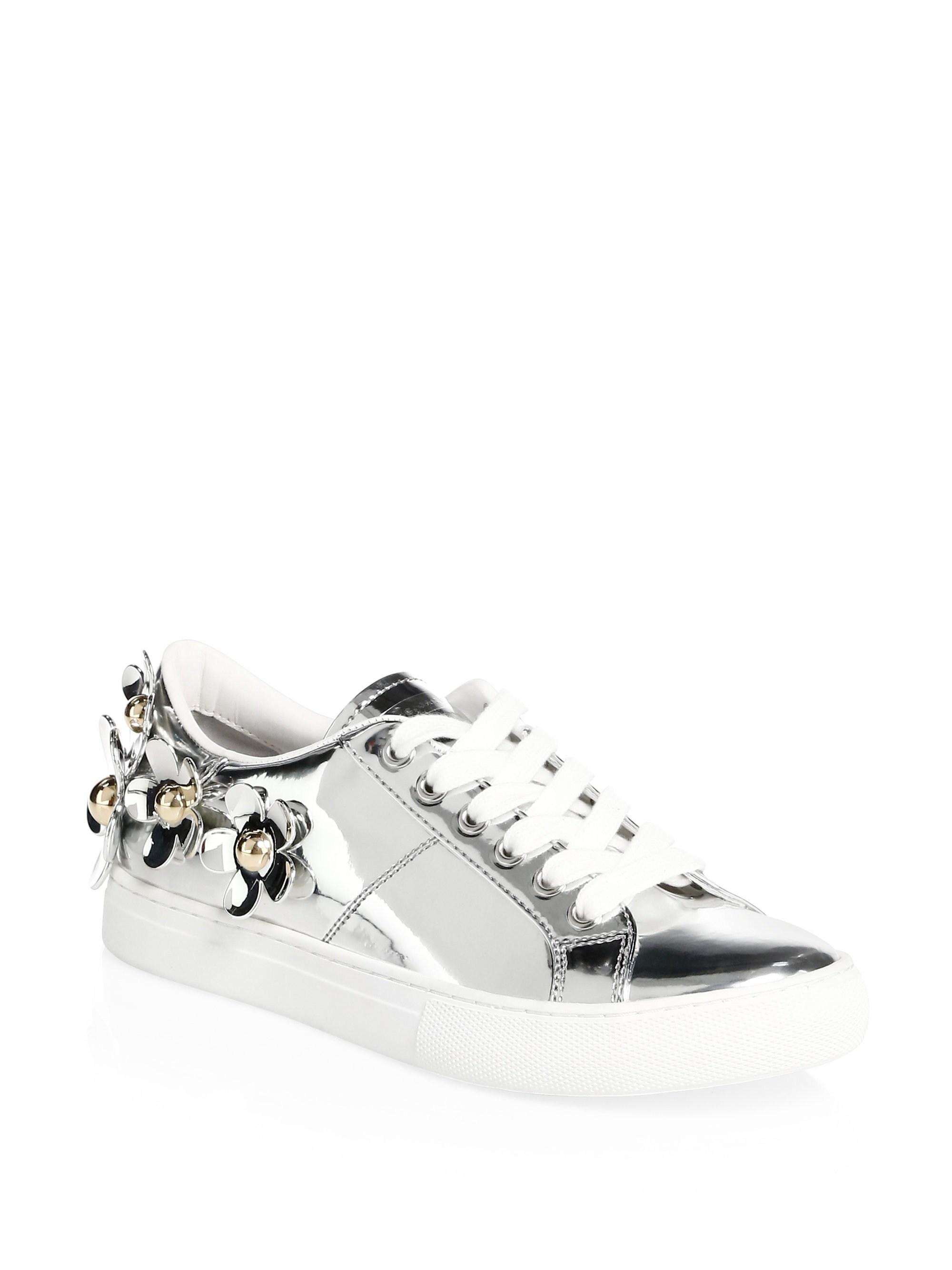 Marc Jacobs Daisy Metallic Low-Top Sneakers with Studded Flowers