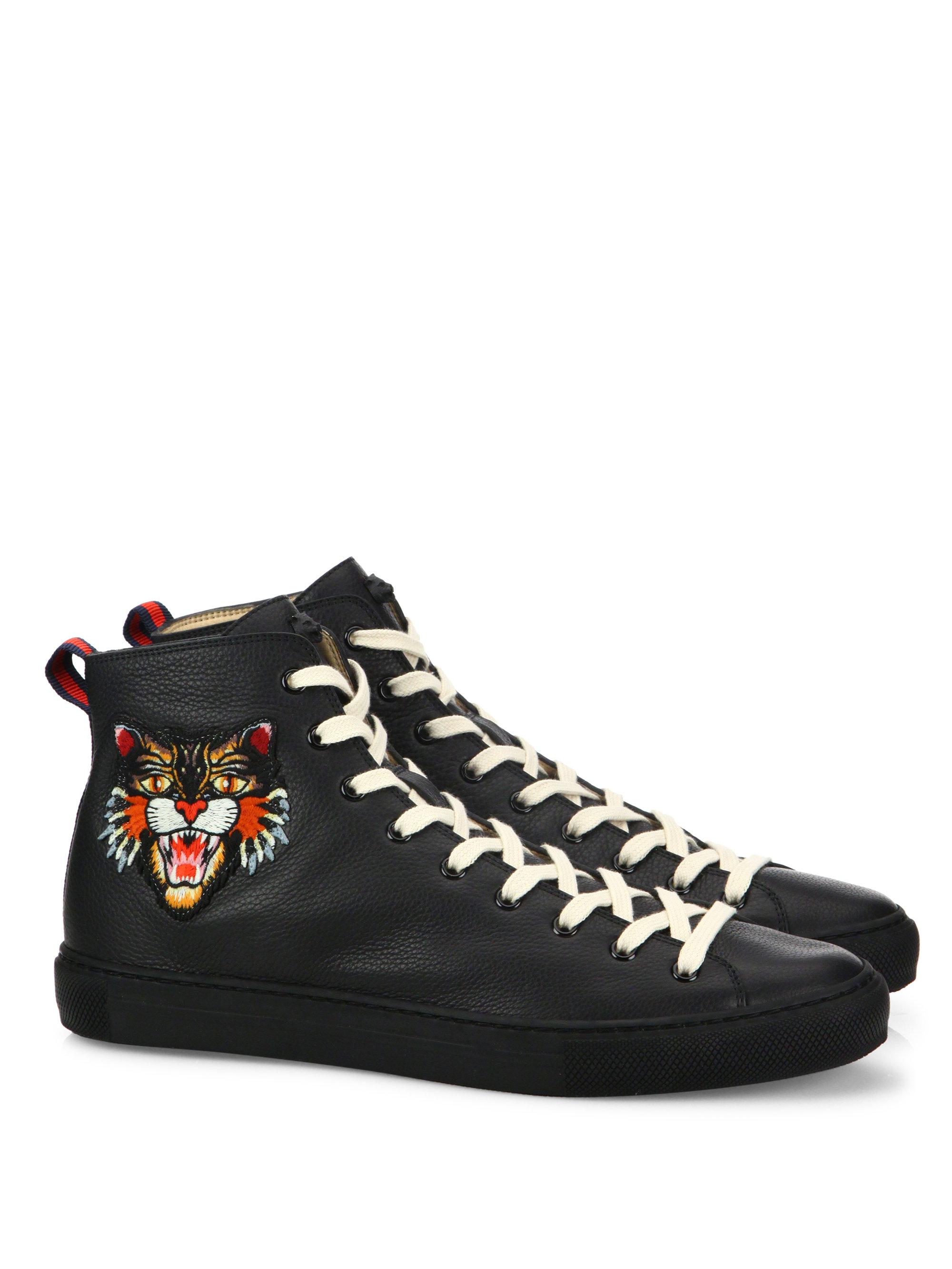 Gucci Major Tiger Ufo Embroidered Leather High-top Sneakers in Black | Lyst