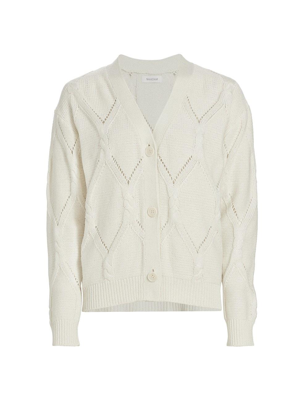 NAADAM Openstitch Cableknit Cardigan in White Lyst