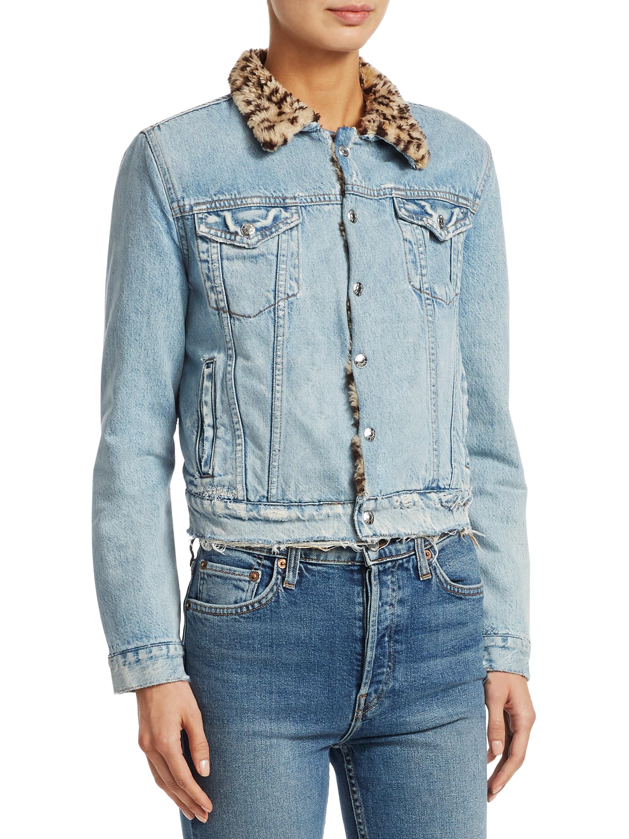 jean jacket with leopard collar
