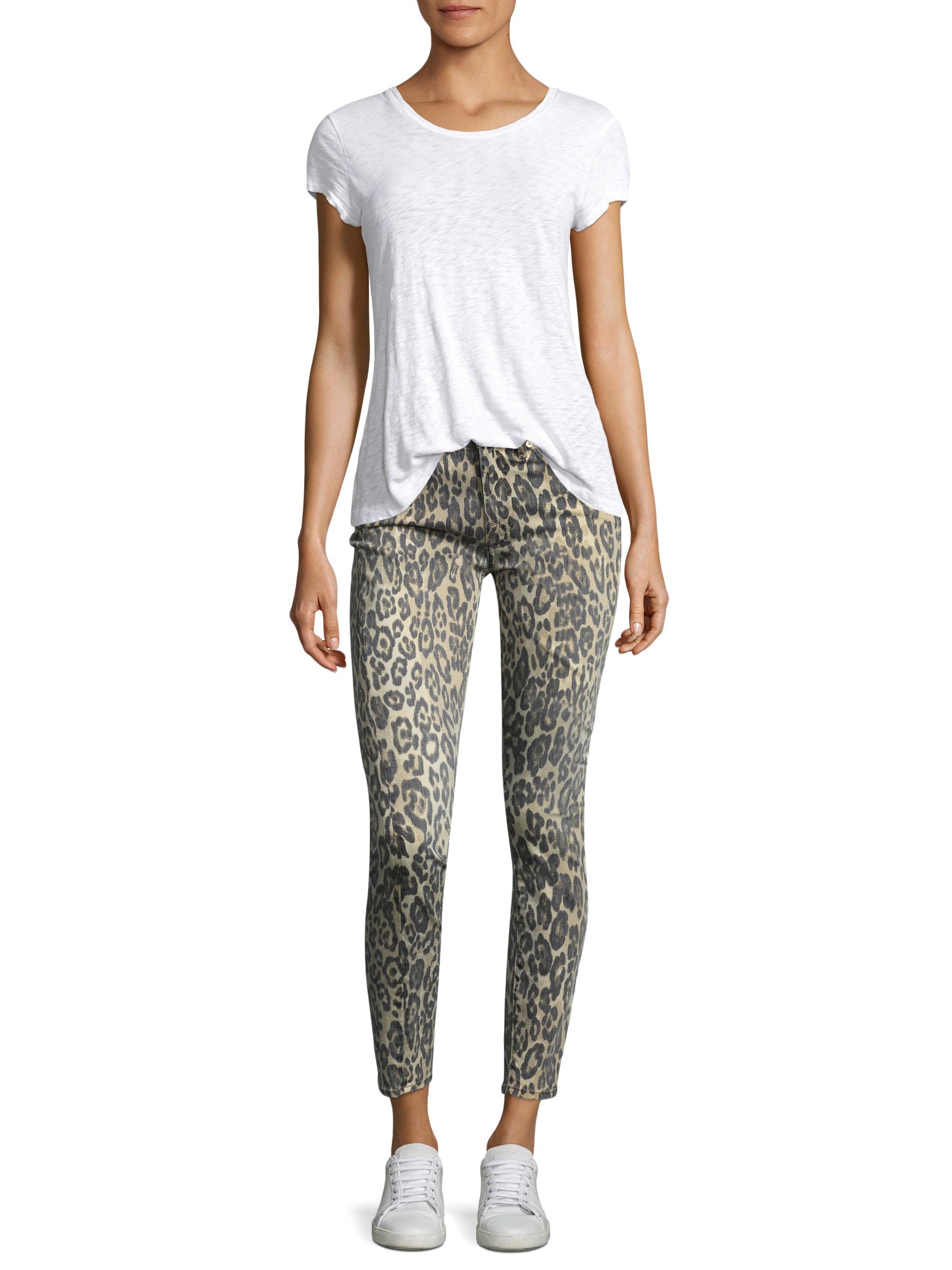 7 For All Mankind Denim Cheetah Print Jeans in Beige (Natural) | Lyst