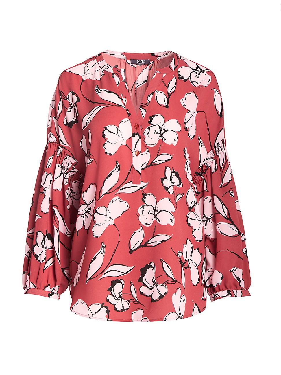 NYDJ Paulina Floral Peasant Blouse in Red Lyst