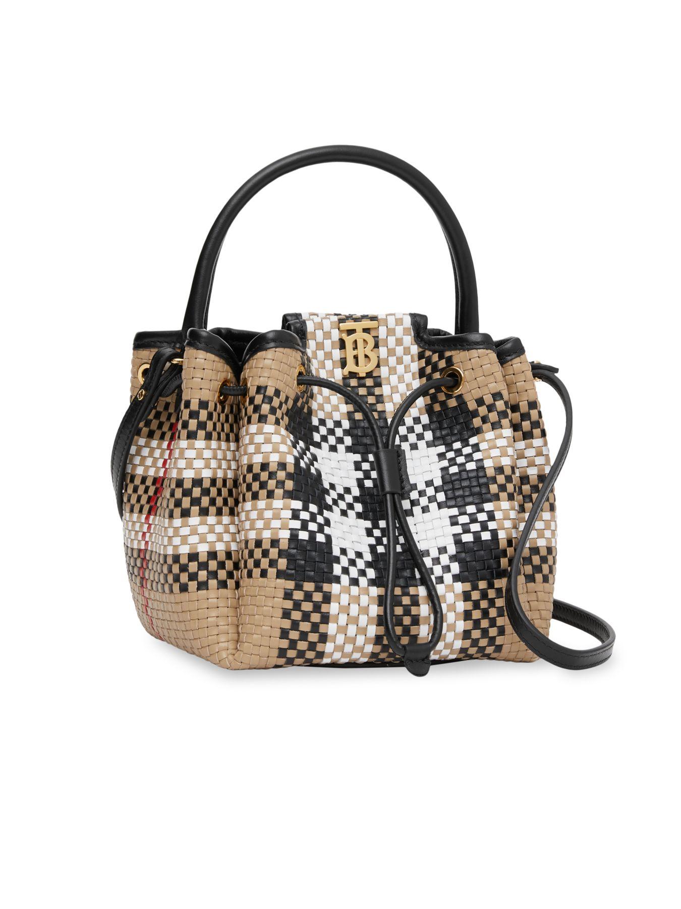 Burberry Peony Vintage Check Woven Leather Bucket Bag in Beige (Natural) -  Lyst