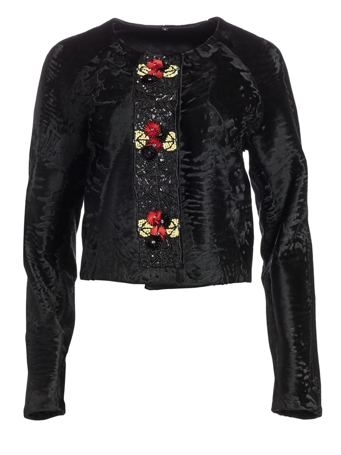 Saks Fifth Avenue Embellished Broadtail Fur Bolero Jacket in Black - Lyst