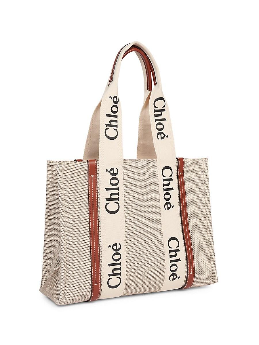 Chloé Medium Woody Canvas Tote in White Blue (White) | Lyst