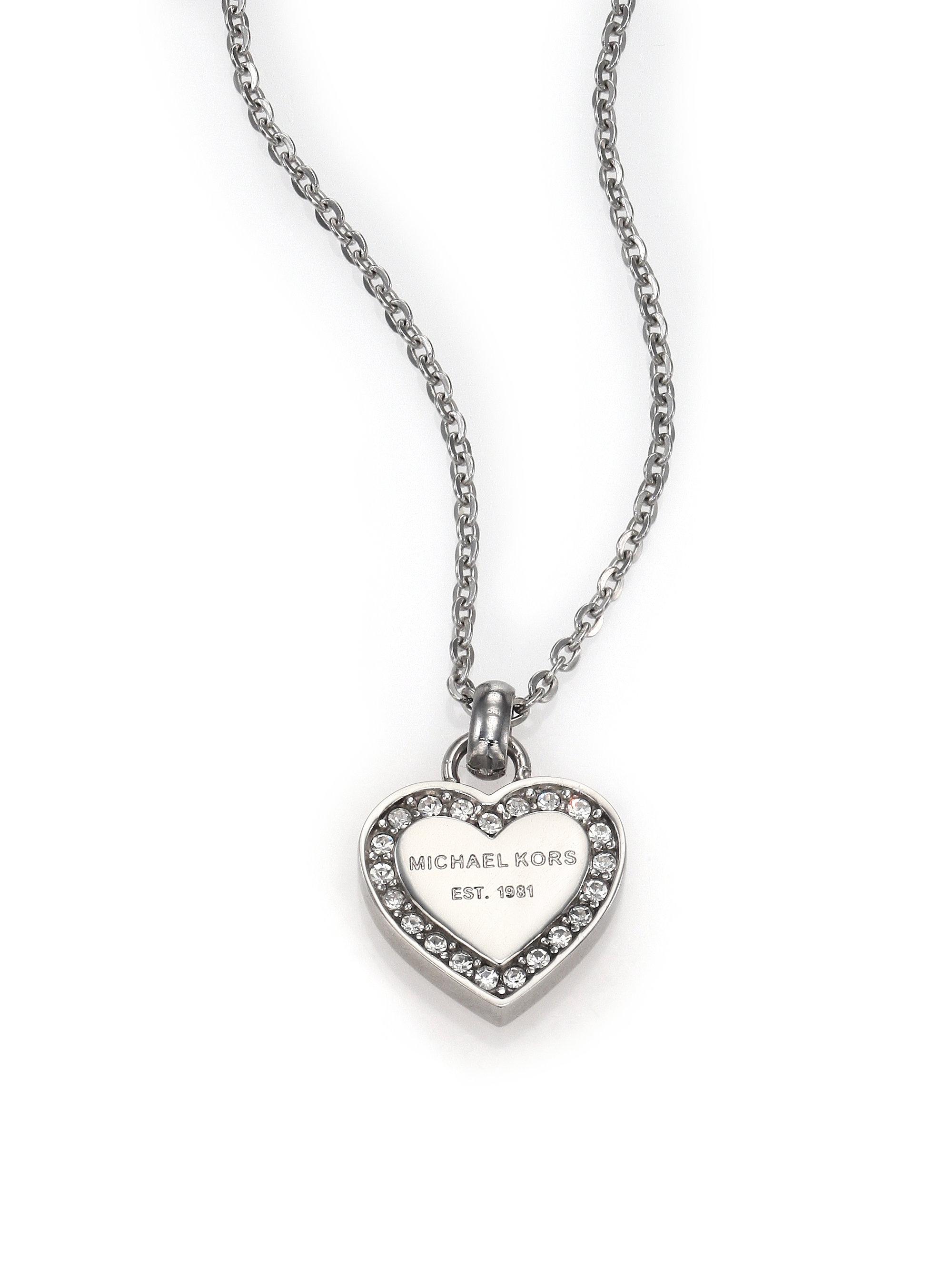 Michael Kors Heritage Hearts Pave Logo Pendant Necklace/silvertone in ...