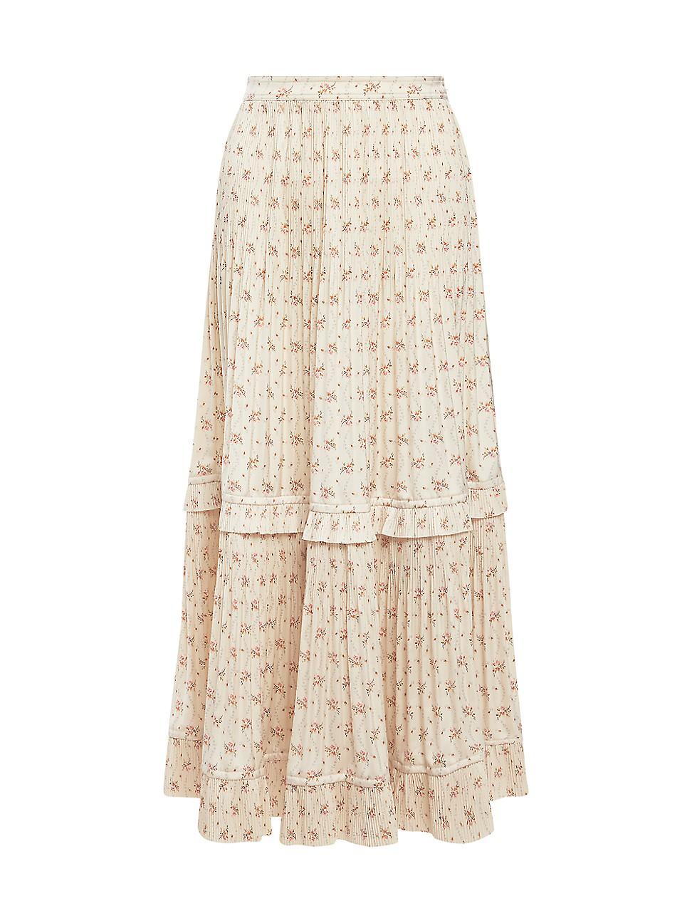 Polo Ralph Lauren Jaclyn Floral Belted Pleated Ruffled Maxi Skirt in  Natural | Lyst