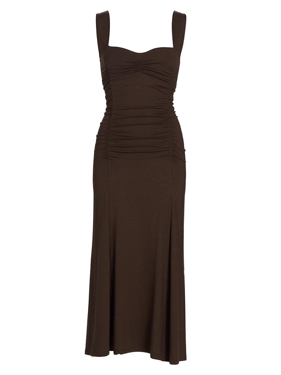 Reformation Suvi Shirred Knit Mididress in Brown Lyst
