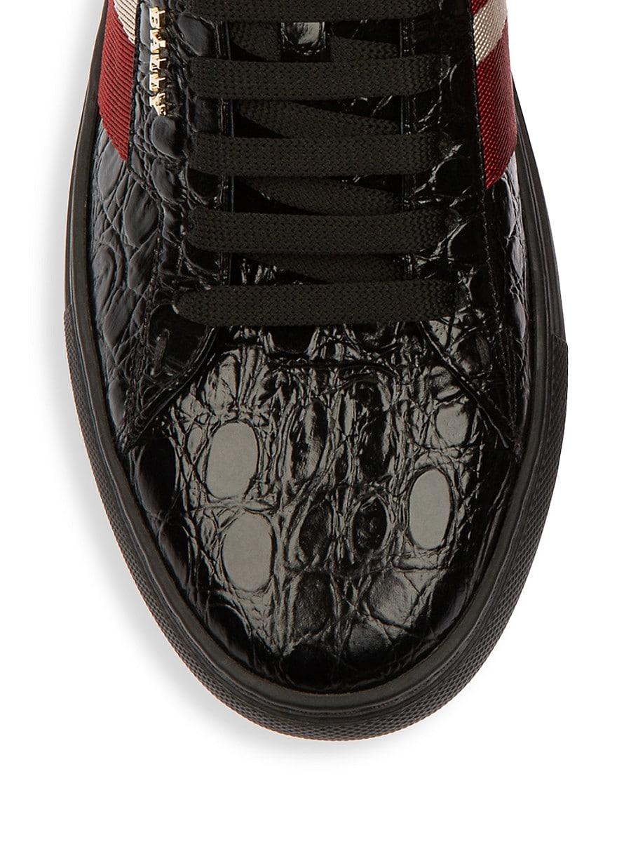 Bally Stripe Crocodile-embossed Leather Mid-top Sneakers in Black