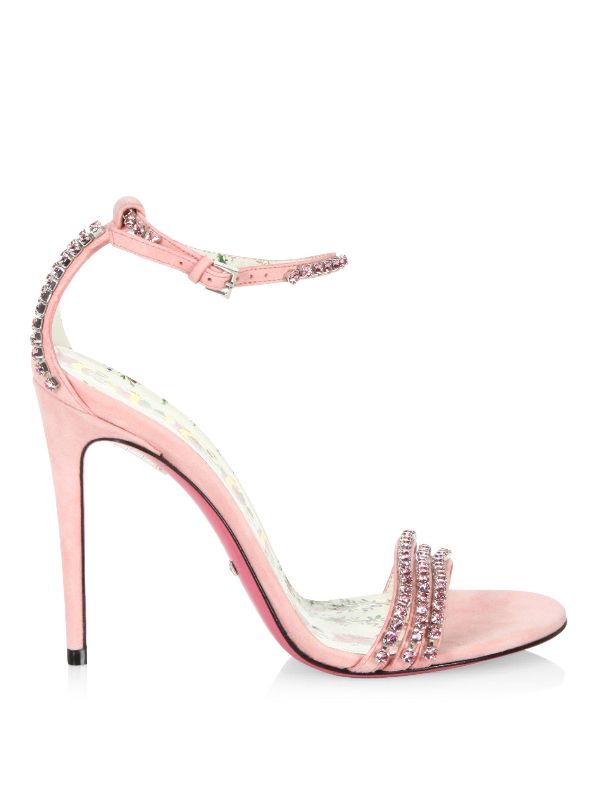 Gucci Satin Isle Jewel Sandals in Rose 