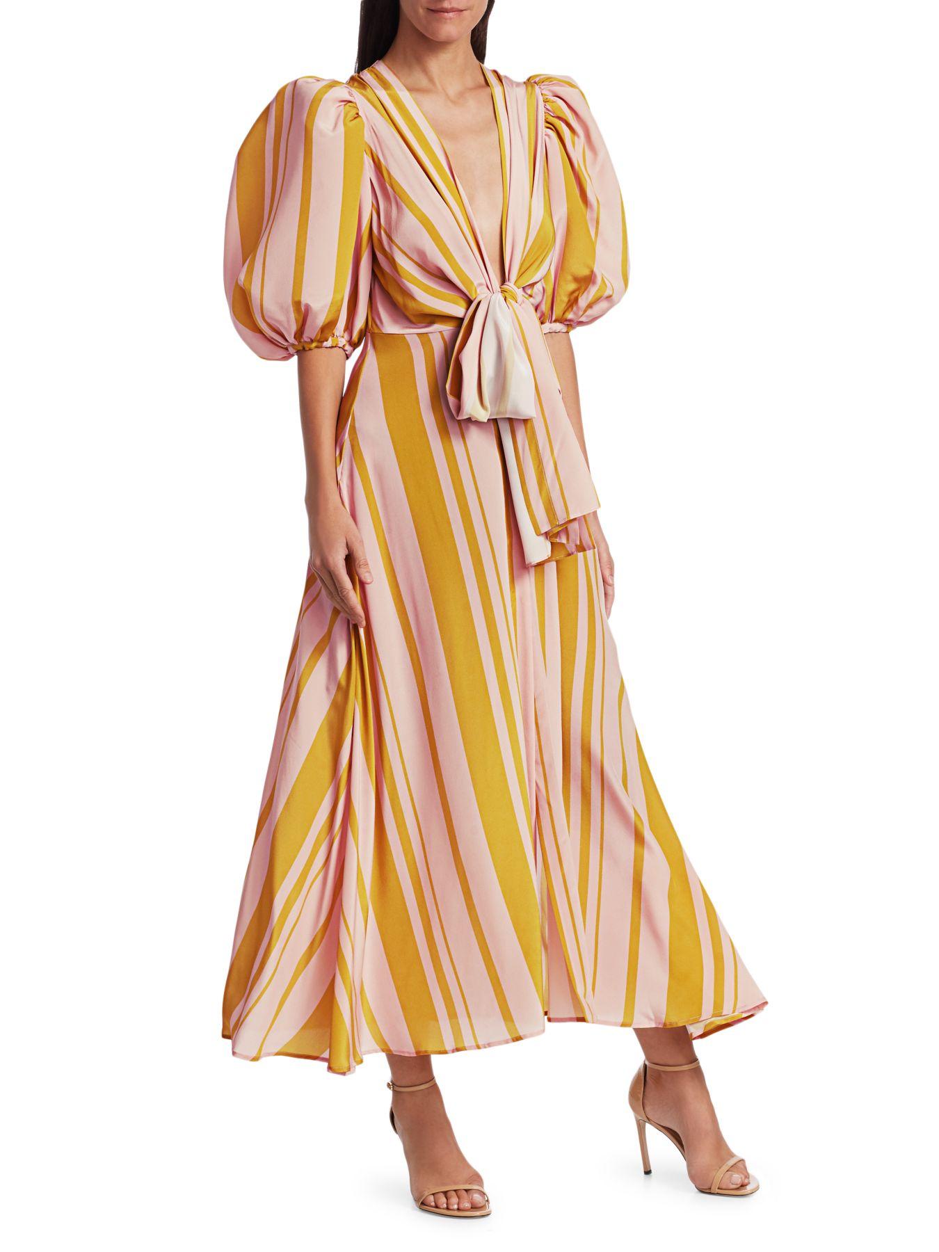 Silvia Tcherassi Fidelia Puff-sleeve Silk Midi Dress in Blush Moss ...