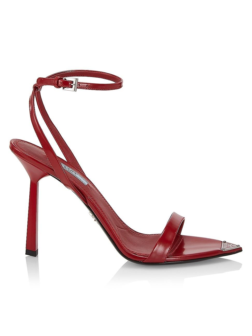 Typisch postzegel Grijpen Prada Metallic Leather High-heel Sandals in Red | Lyst