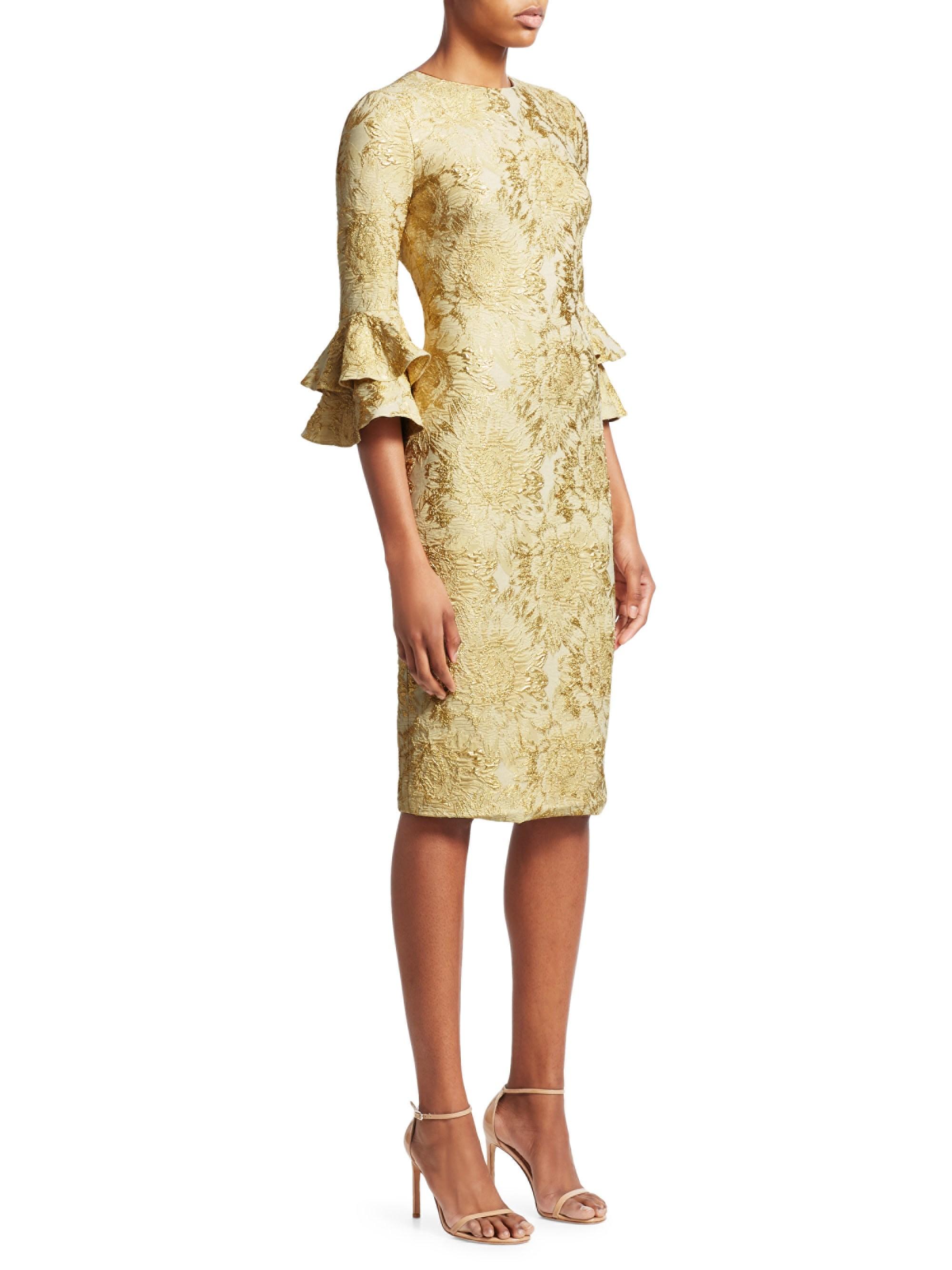 Theia Floral Jacquard Tiered Sleeve Cocktail Dress In Metallic Lyst