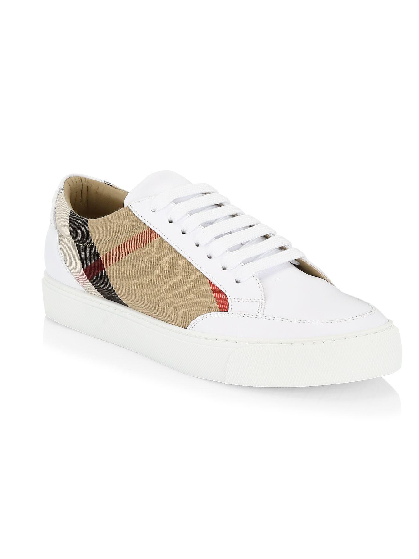 Burberry House Check & Leather Sneaker in White | Lyst