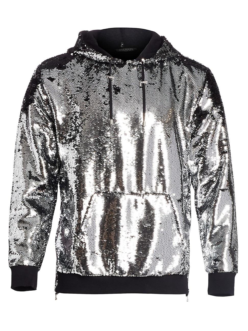 Balmain Sequin Hoodie in Metallic for Men